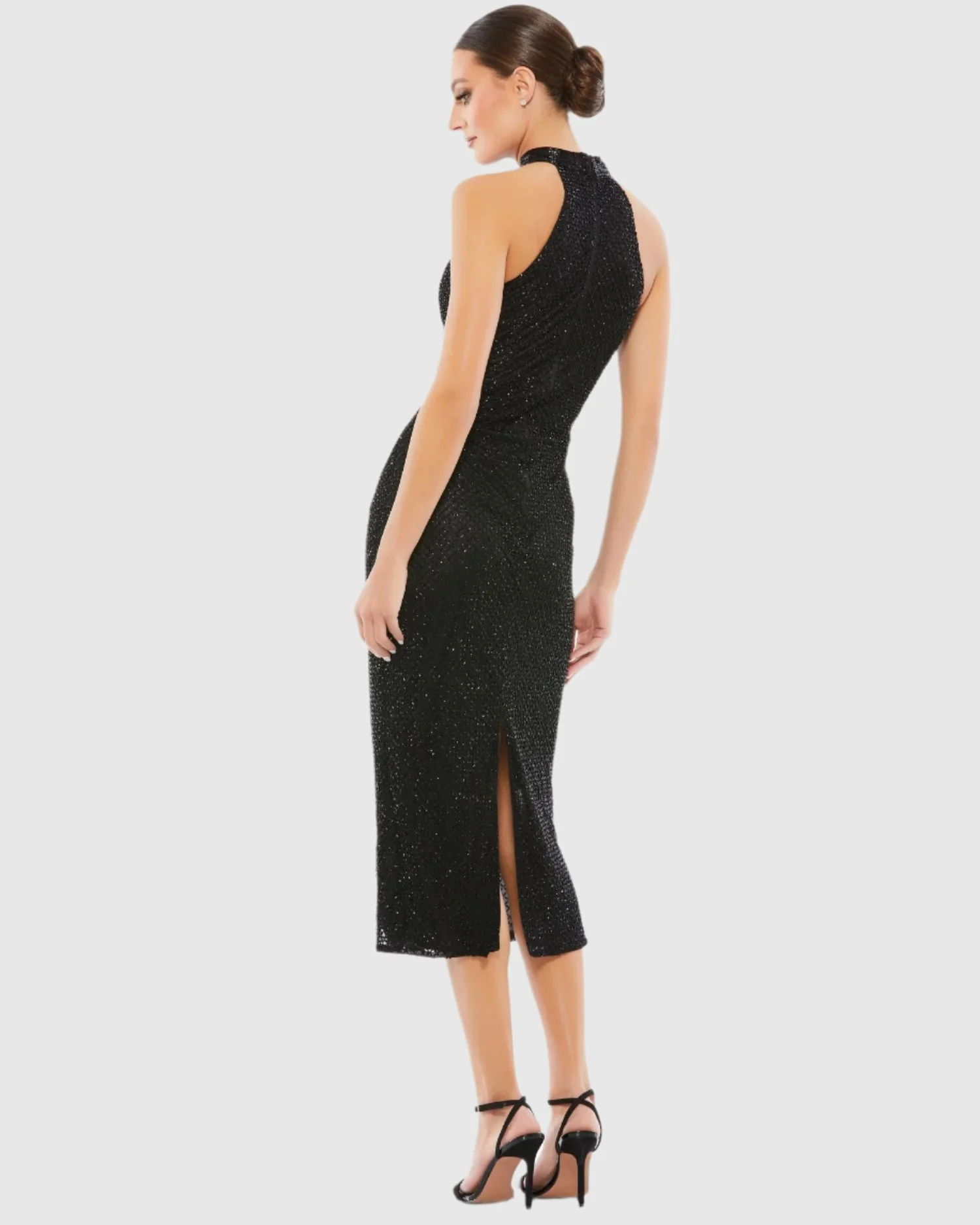 High Neck Halter Sleeveless Midi Dress