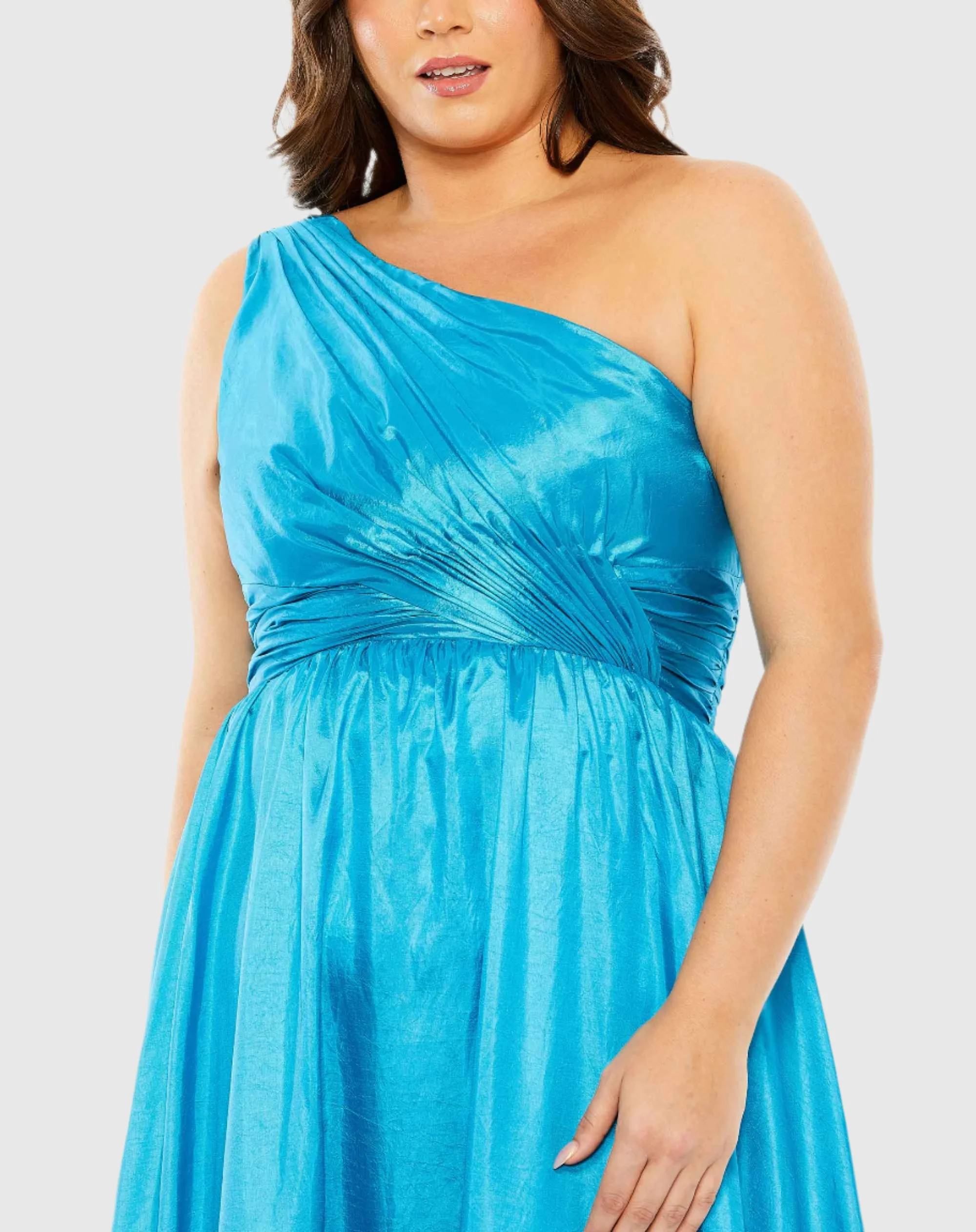 Blue One Shoulder Asymmetrical Ruffle Hem Gown