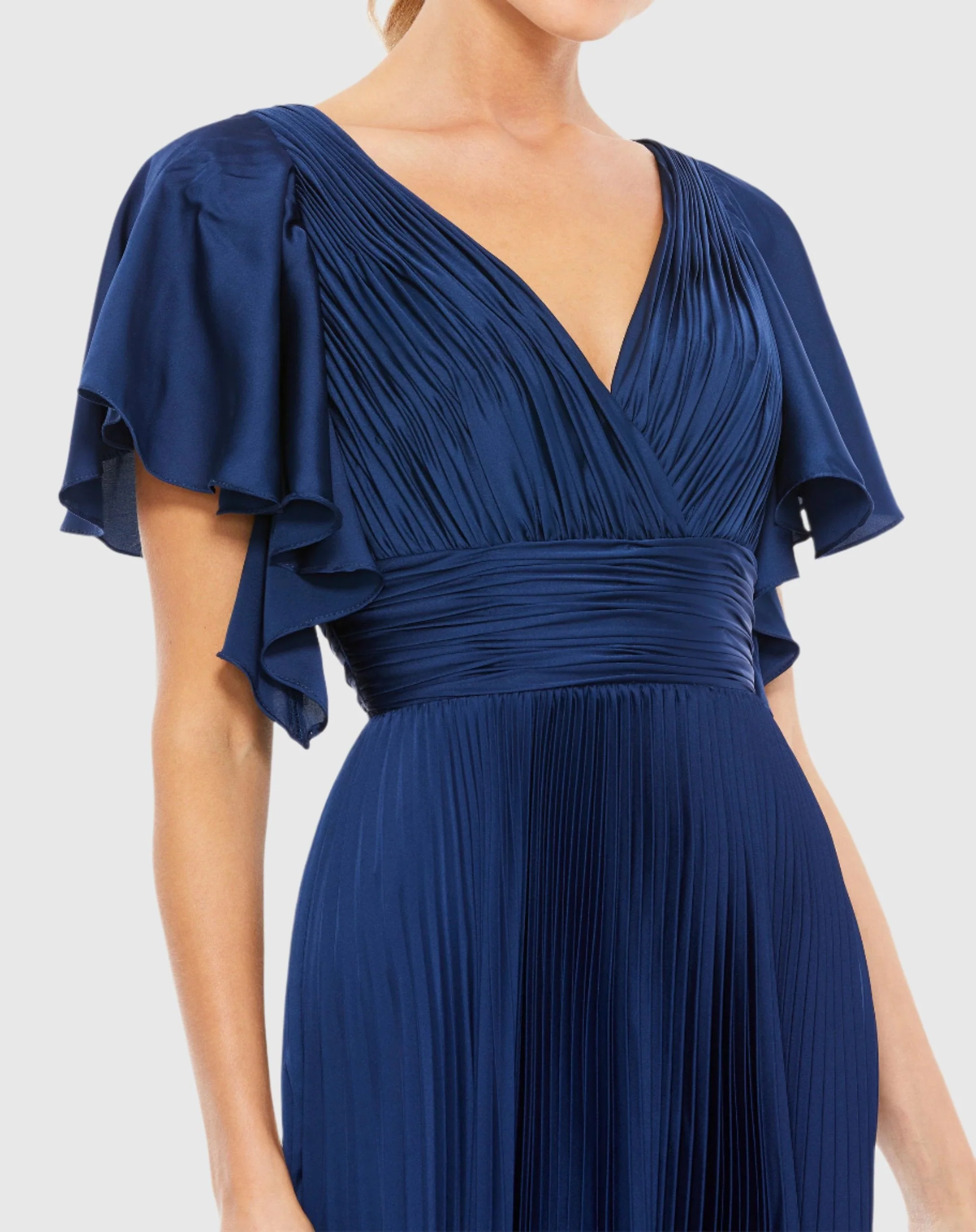 Pleated A-Line Flowing Sleeve Gown