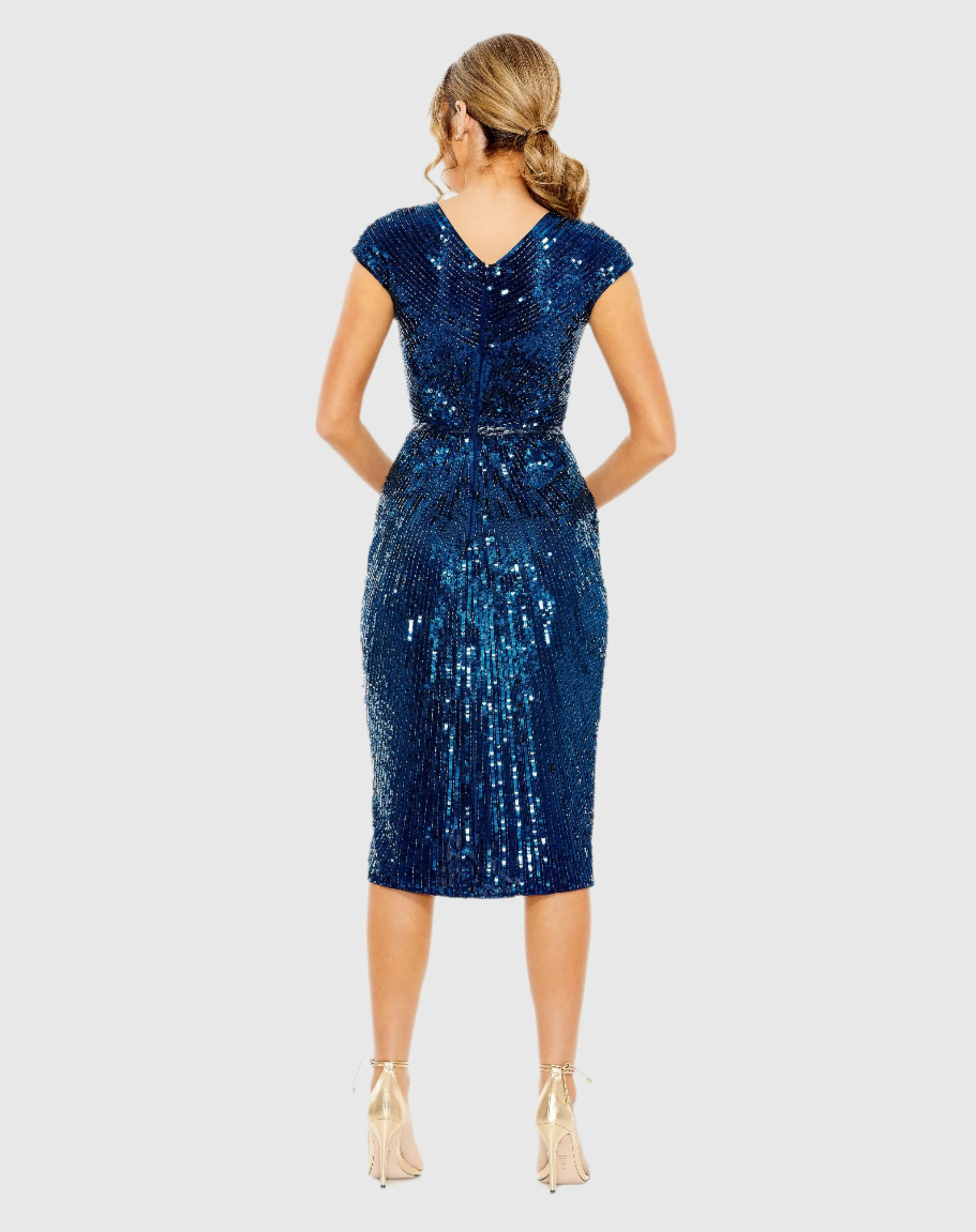 Sequin Faux Wrap Front Slit Dress