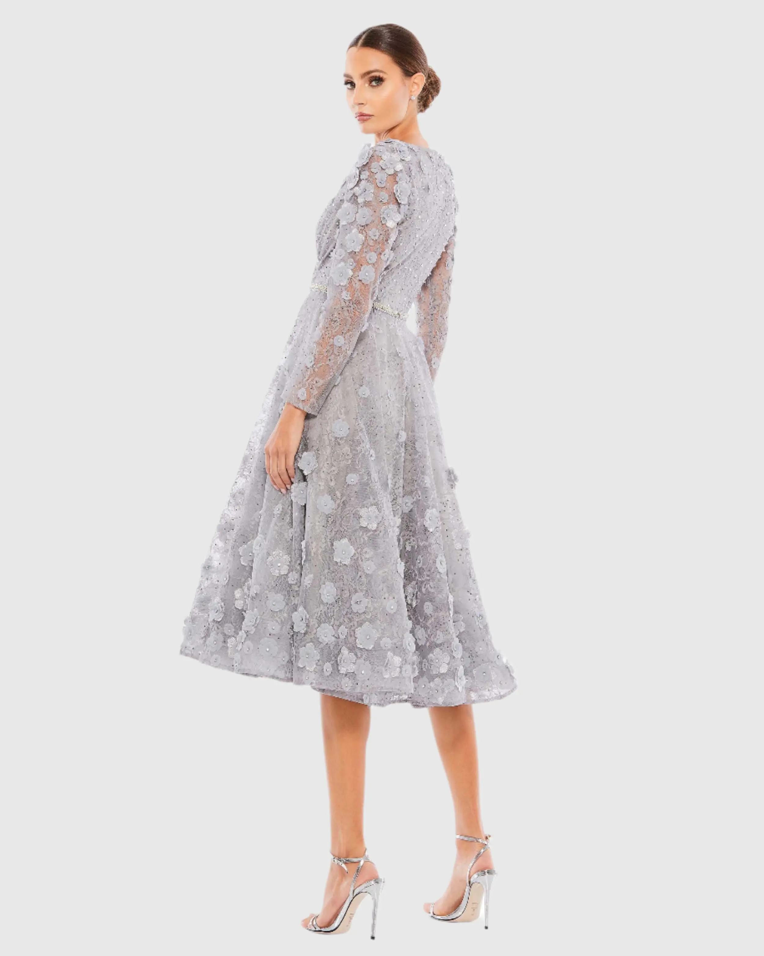 Floral Embellished Lace A-Line Cocktail Dress - FINAL SALE