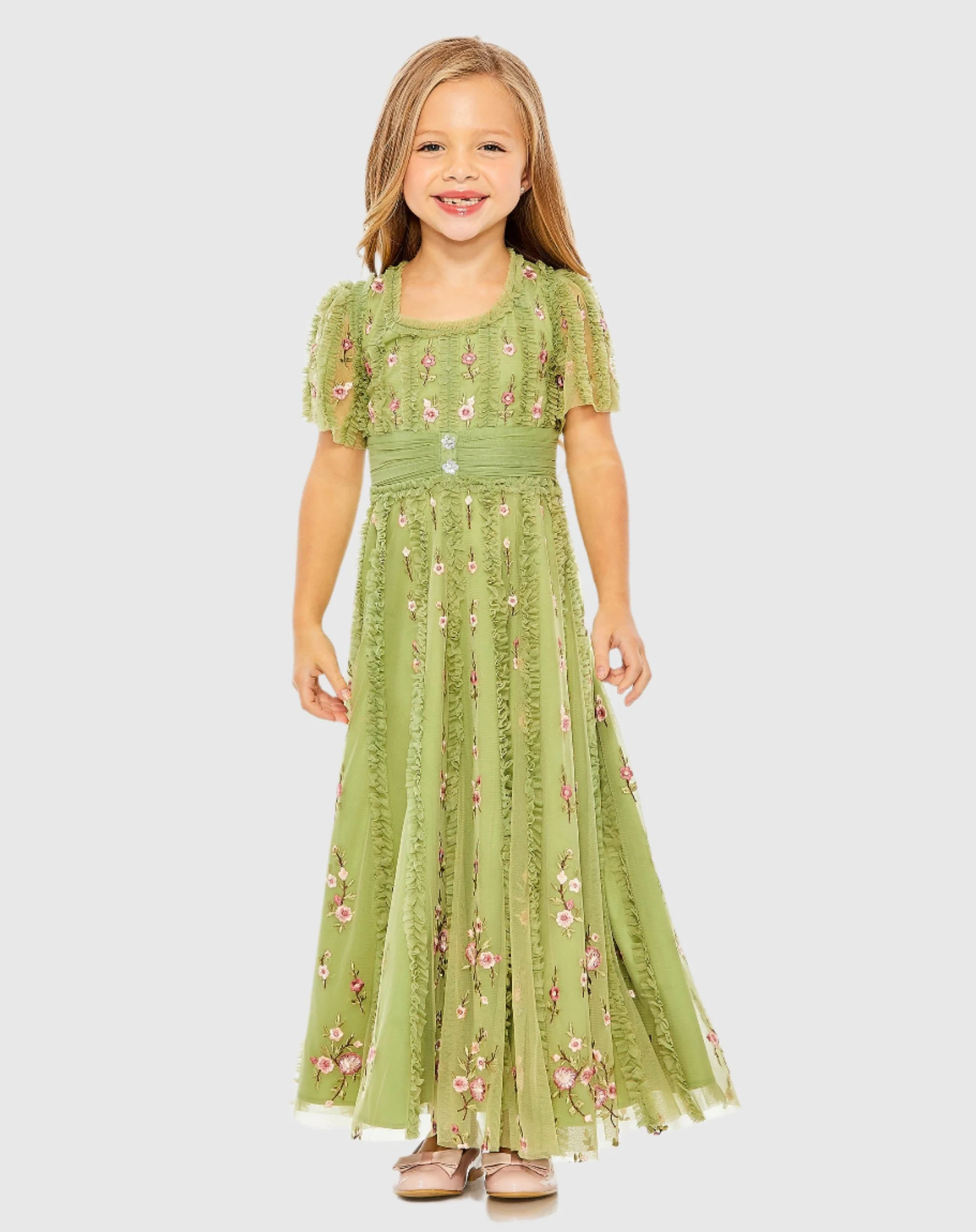 Girls Ruffle Flutter Sleeve Floral Mini Dress