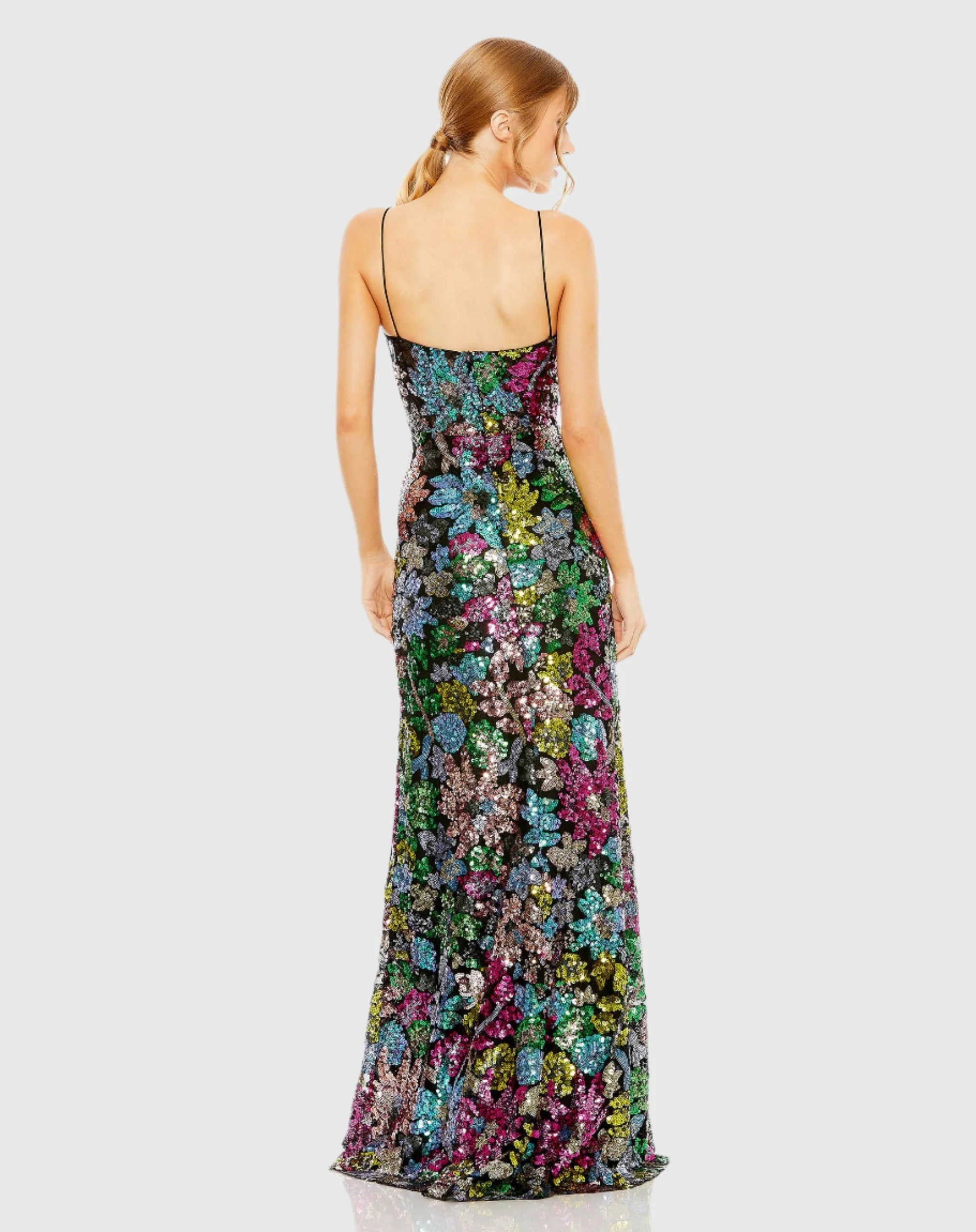 Sweetheart Sleeveless Floral Sequin Gown