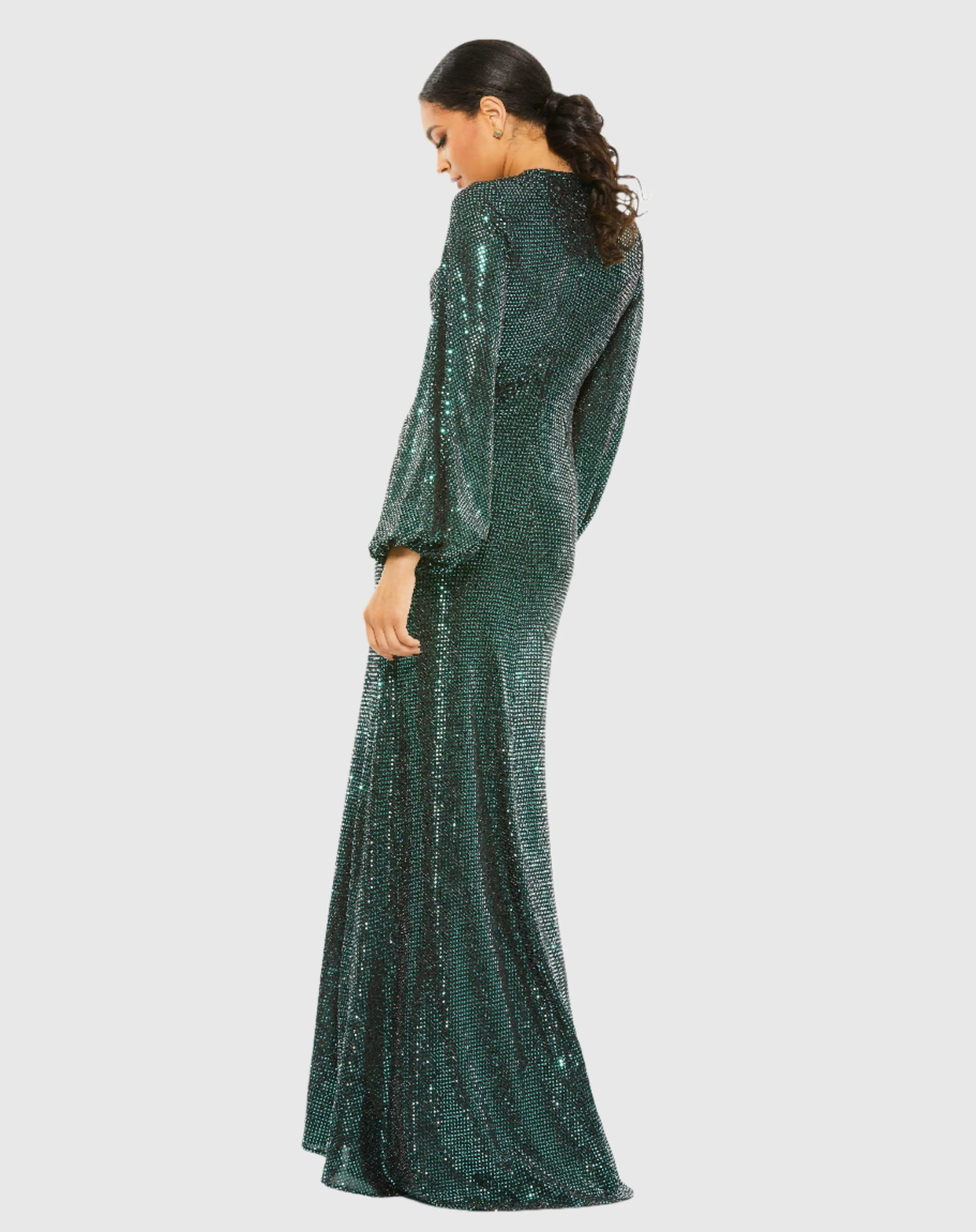 Disco Stretch Blouson Sleeve Gown