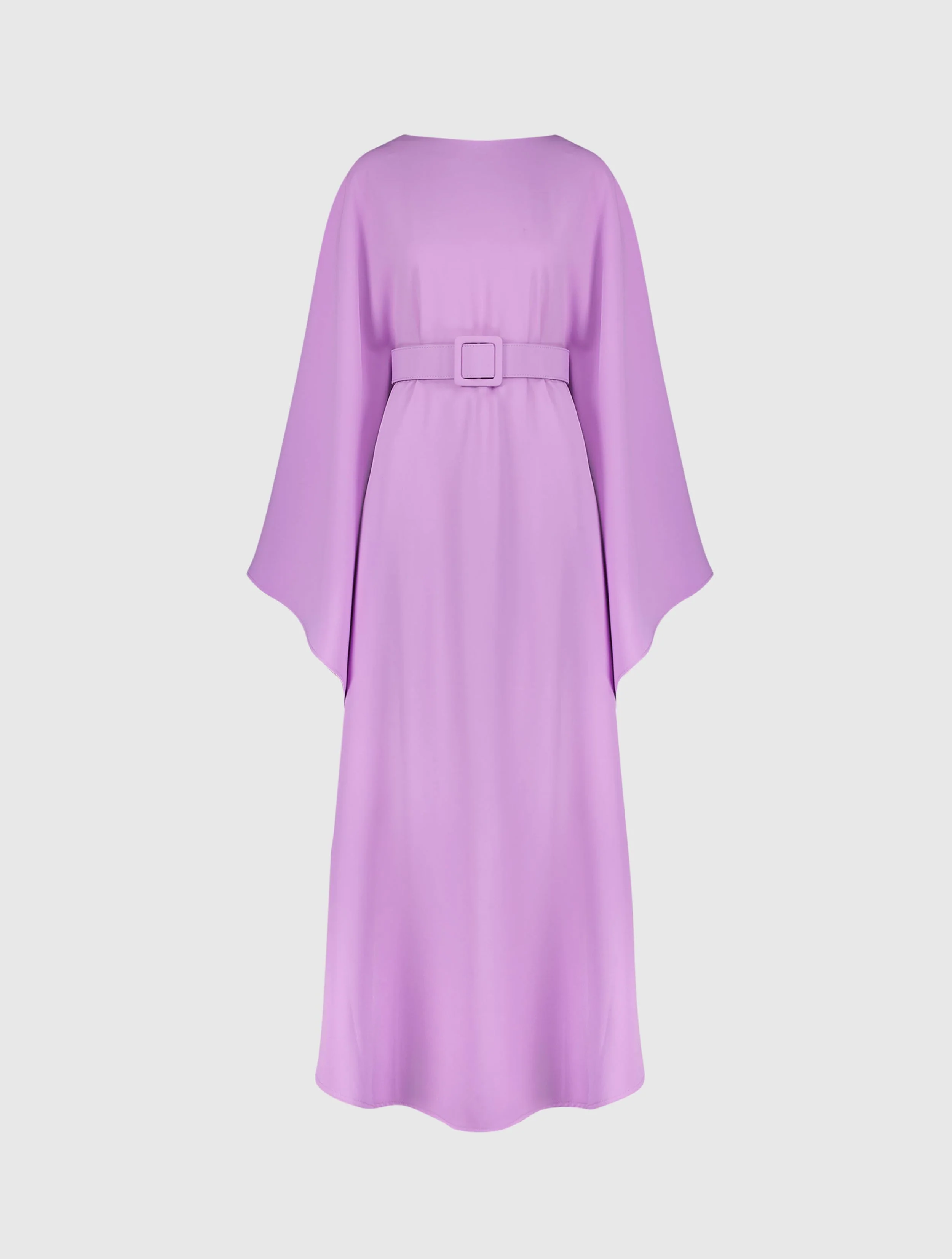 Purple Crepe Boat Neck Caftan Dress With Belt