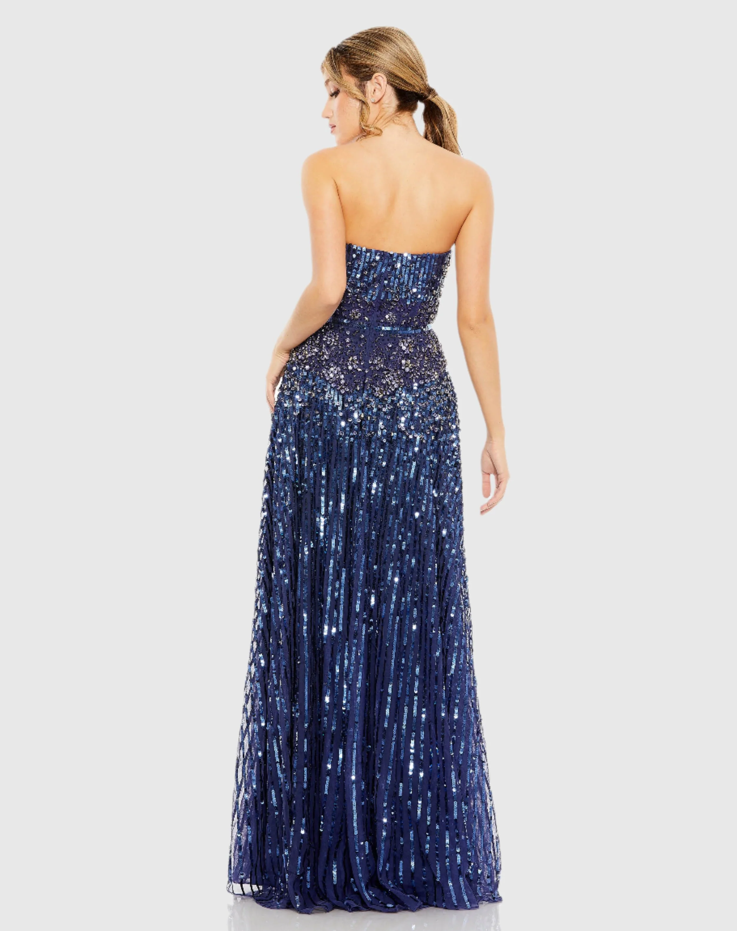 Navy Strapless Hand Embellished Beaded A Line Gown