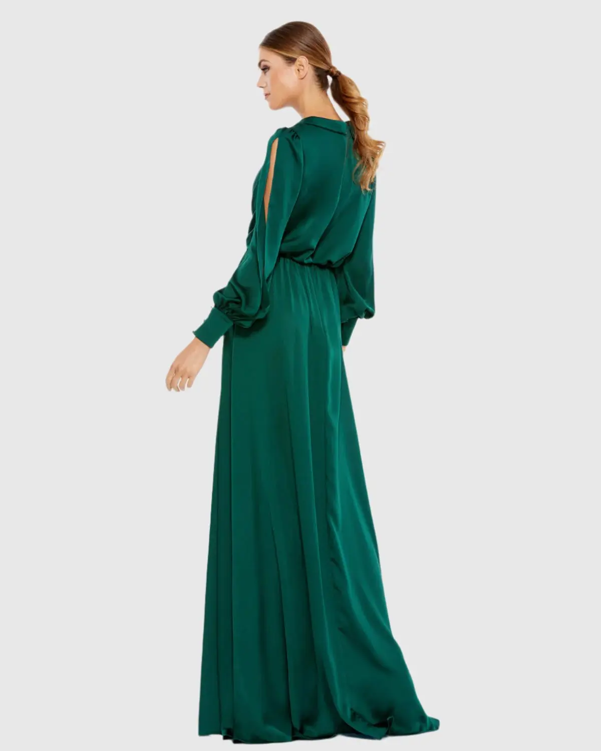 Bishop Sleeve Faux Wrap Gown