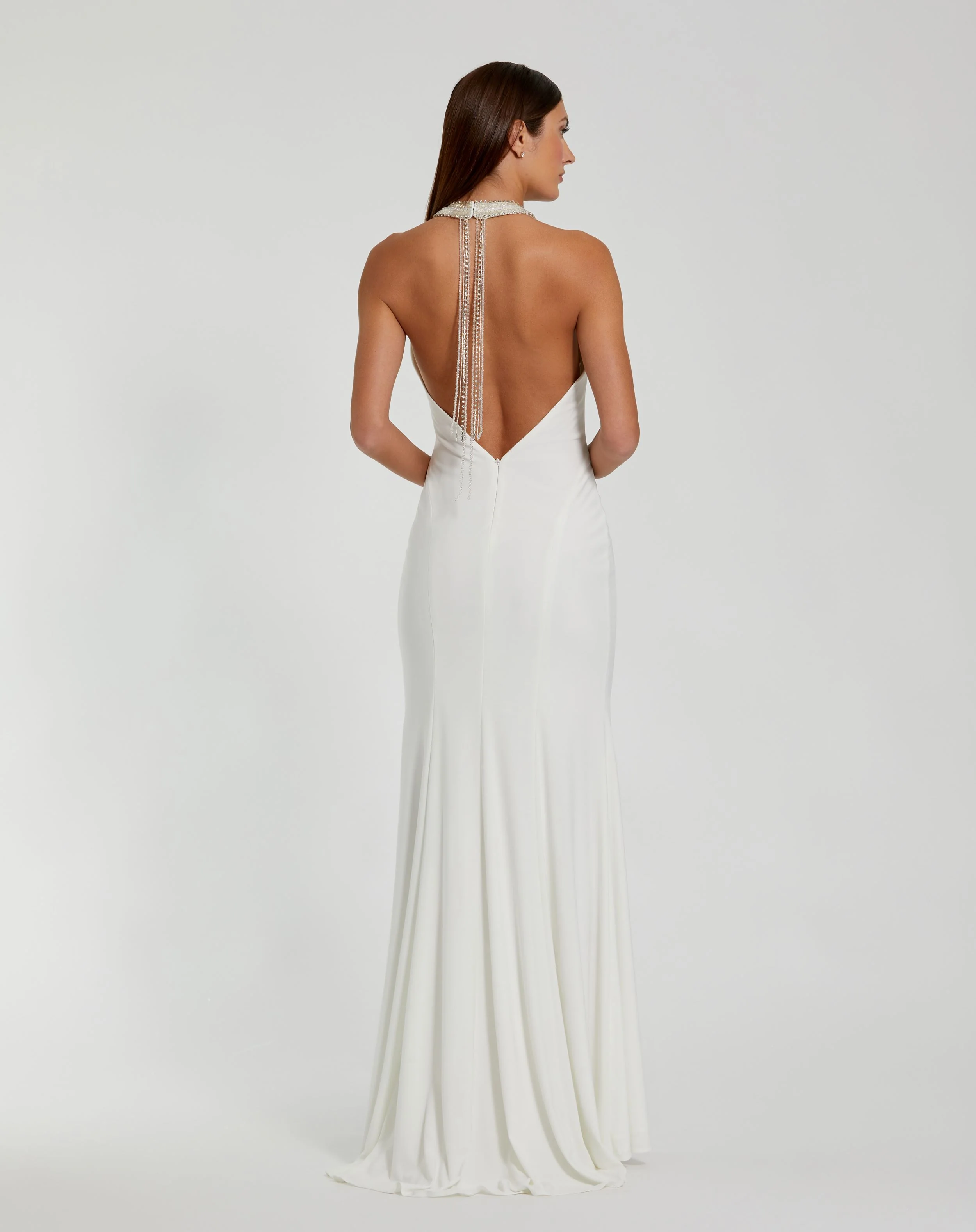 White Beaded Halter Jersey Gown