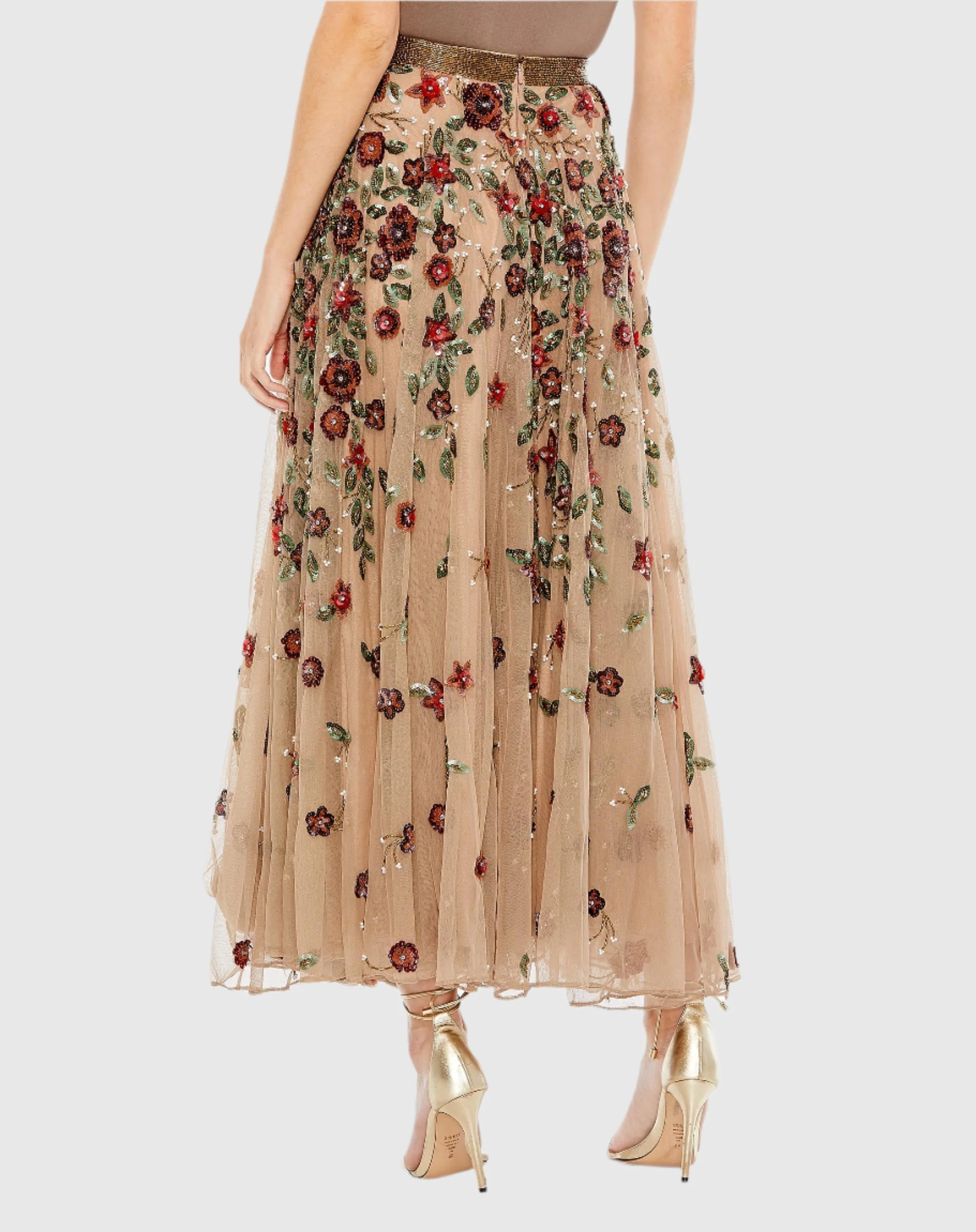 Floral Beaded Long Chiffon Skirt