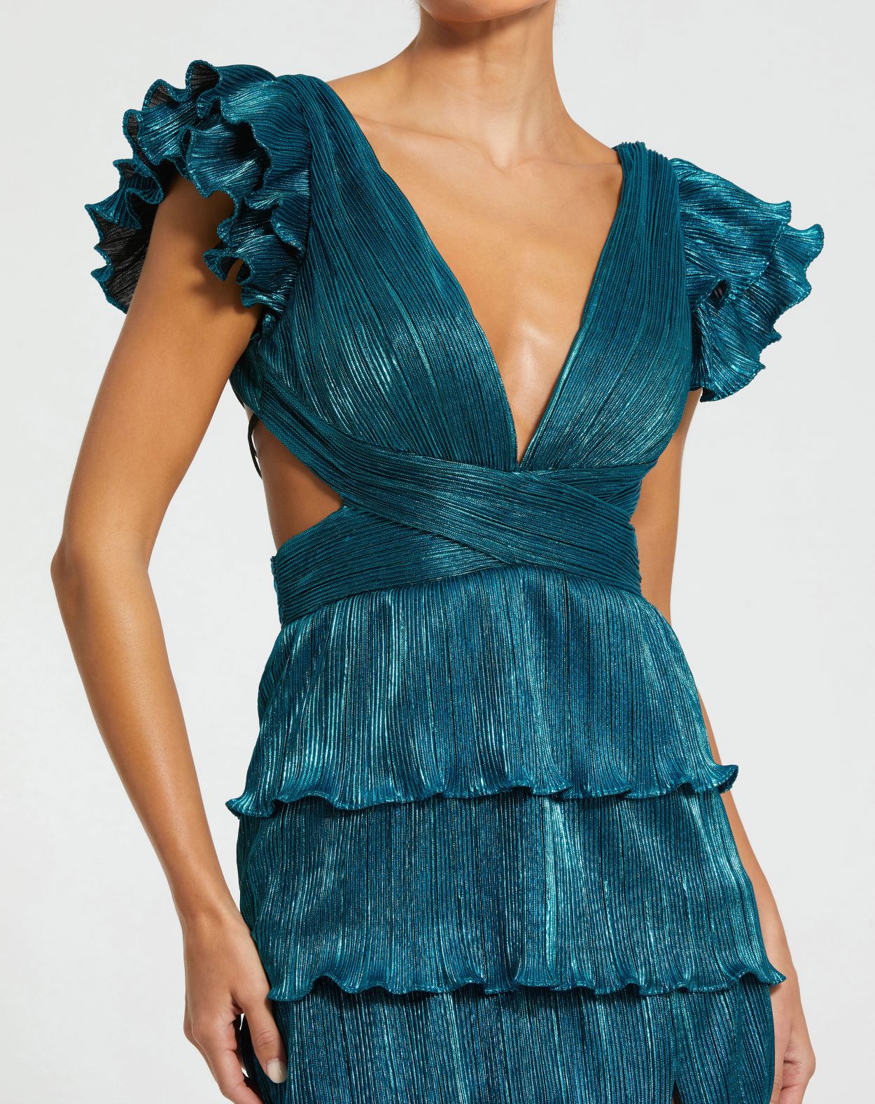 Blue Ruffle Tiered Criss Cross Lace Up Gown