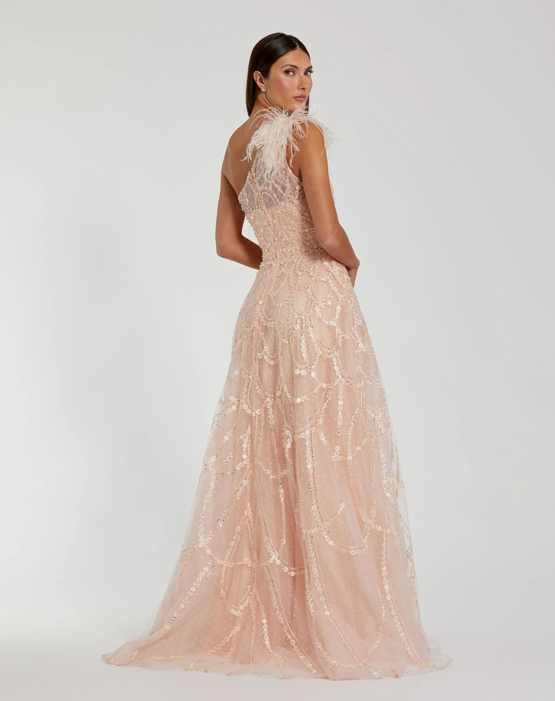 Pink Embellished One Shoulder A Line Gown