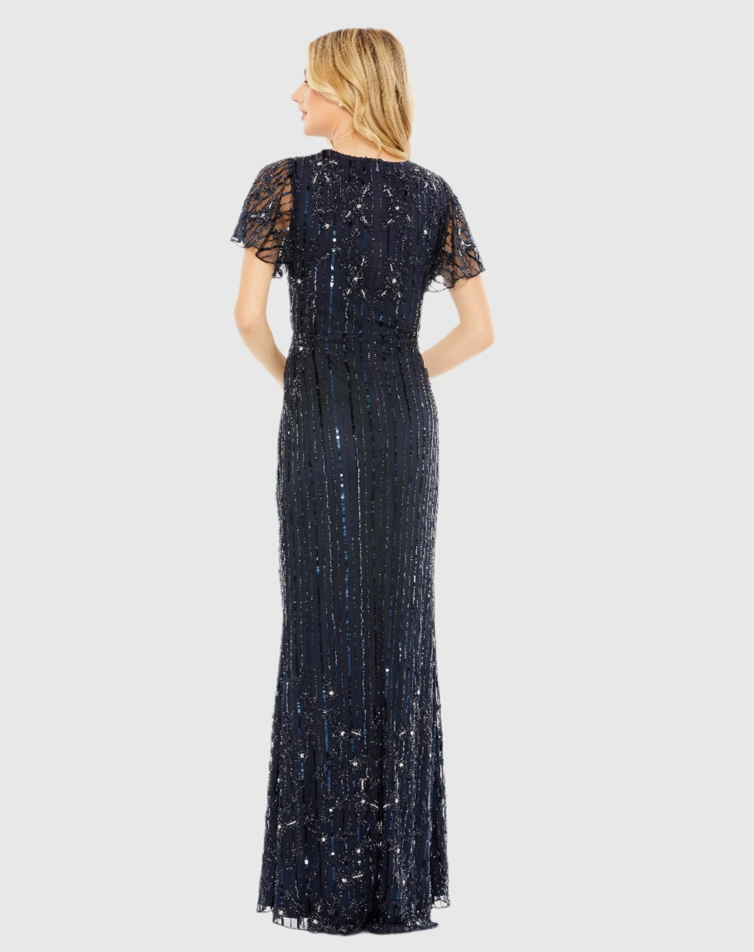 Embellished Wrap Gown With Open Slit