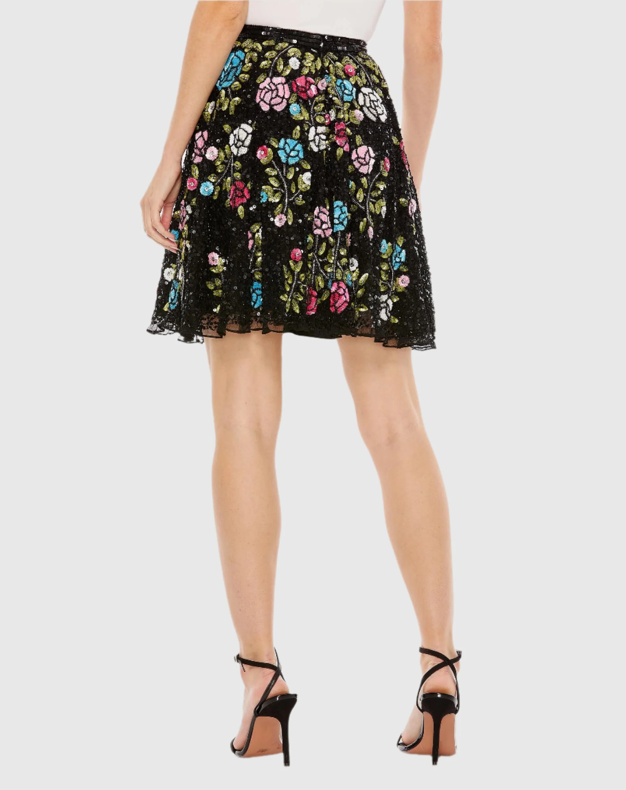 Sequined Floral Flowy A-line Mini Skirt