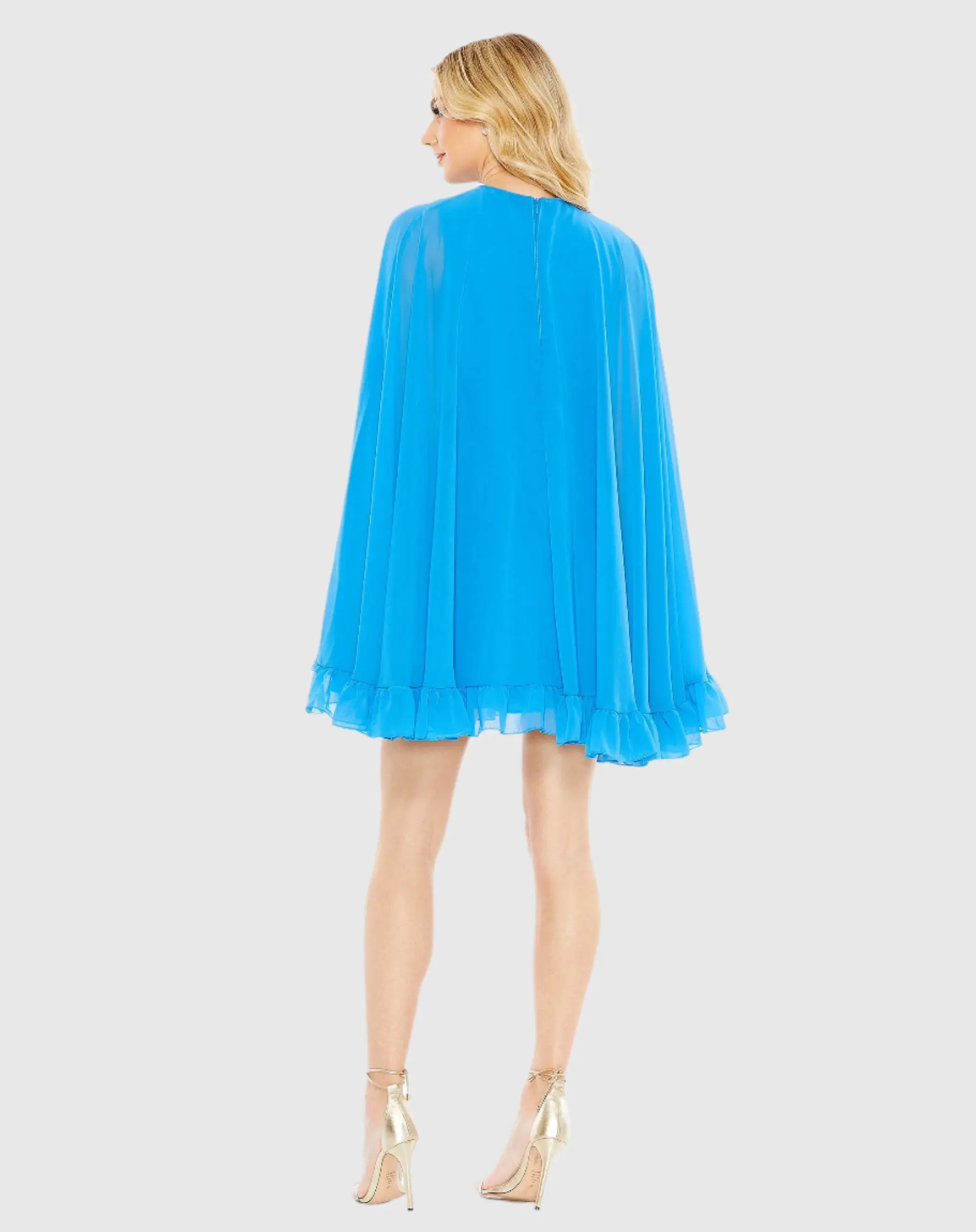 High Neck Ruffle Hem Cape Mini Dress