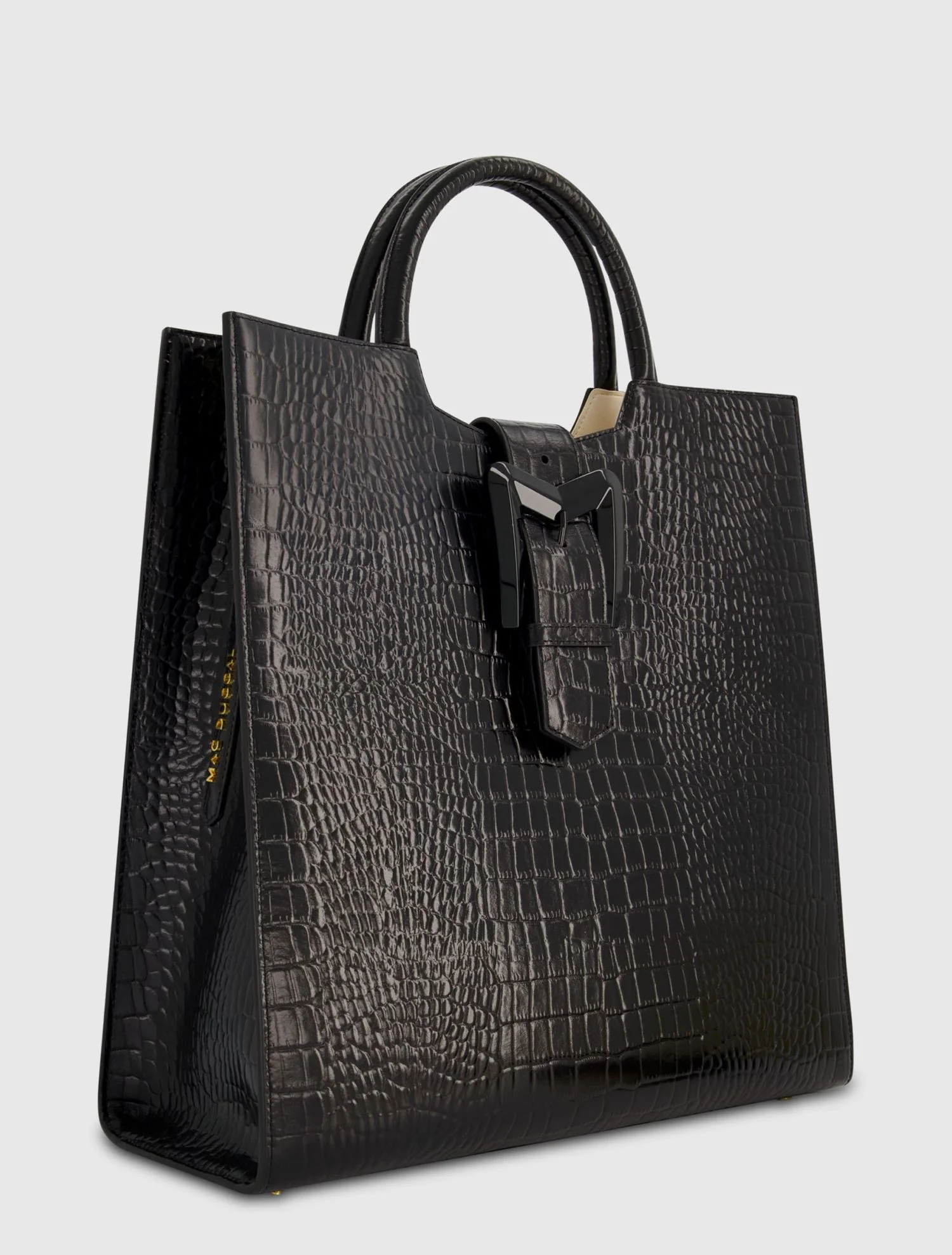 Buckled Maxi Croco Black Leather Tote Bag