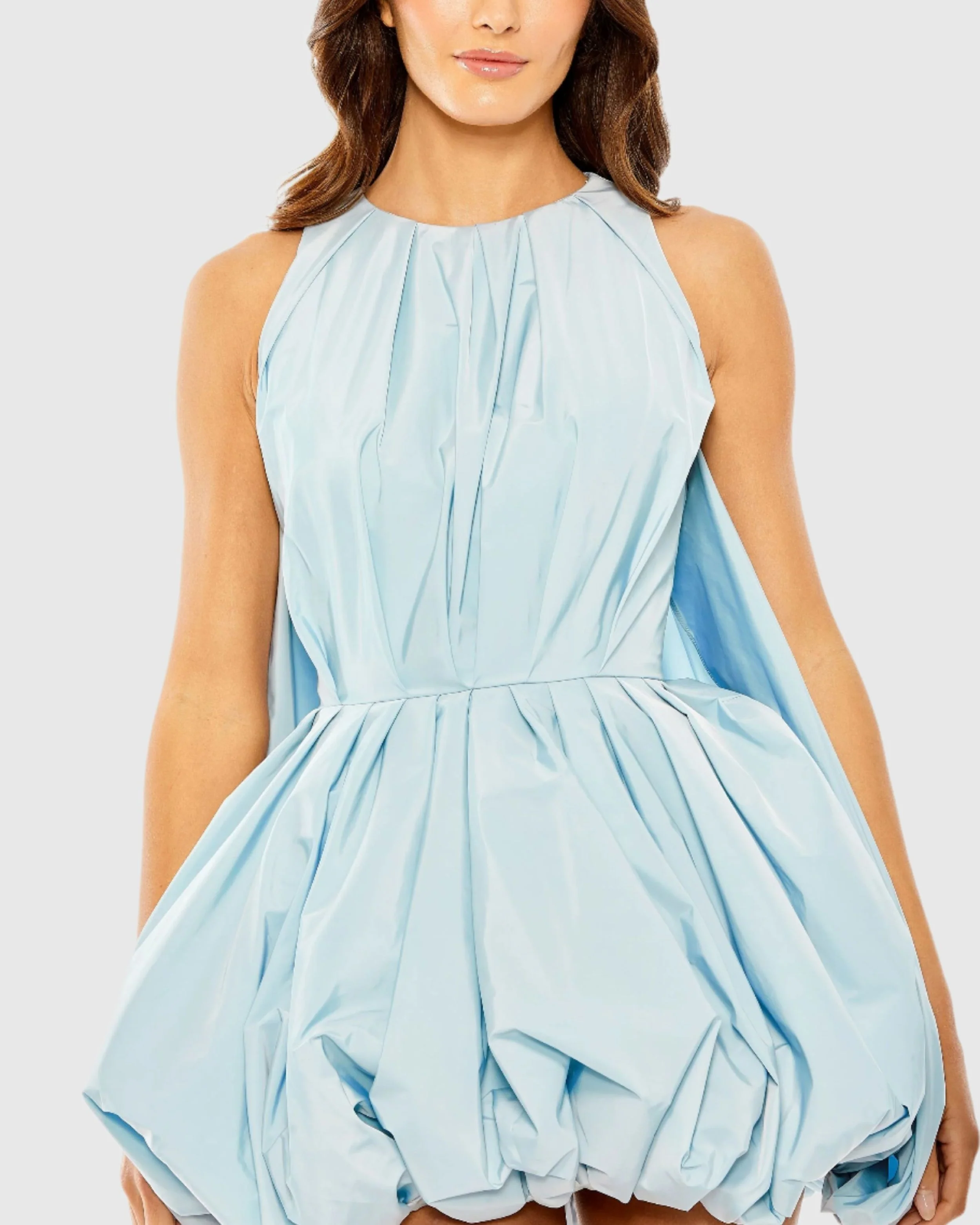 Blue Sleeveless Mini Taffeta Bubble Hem Dress