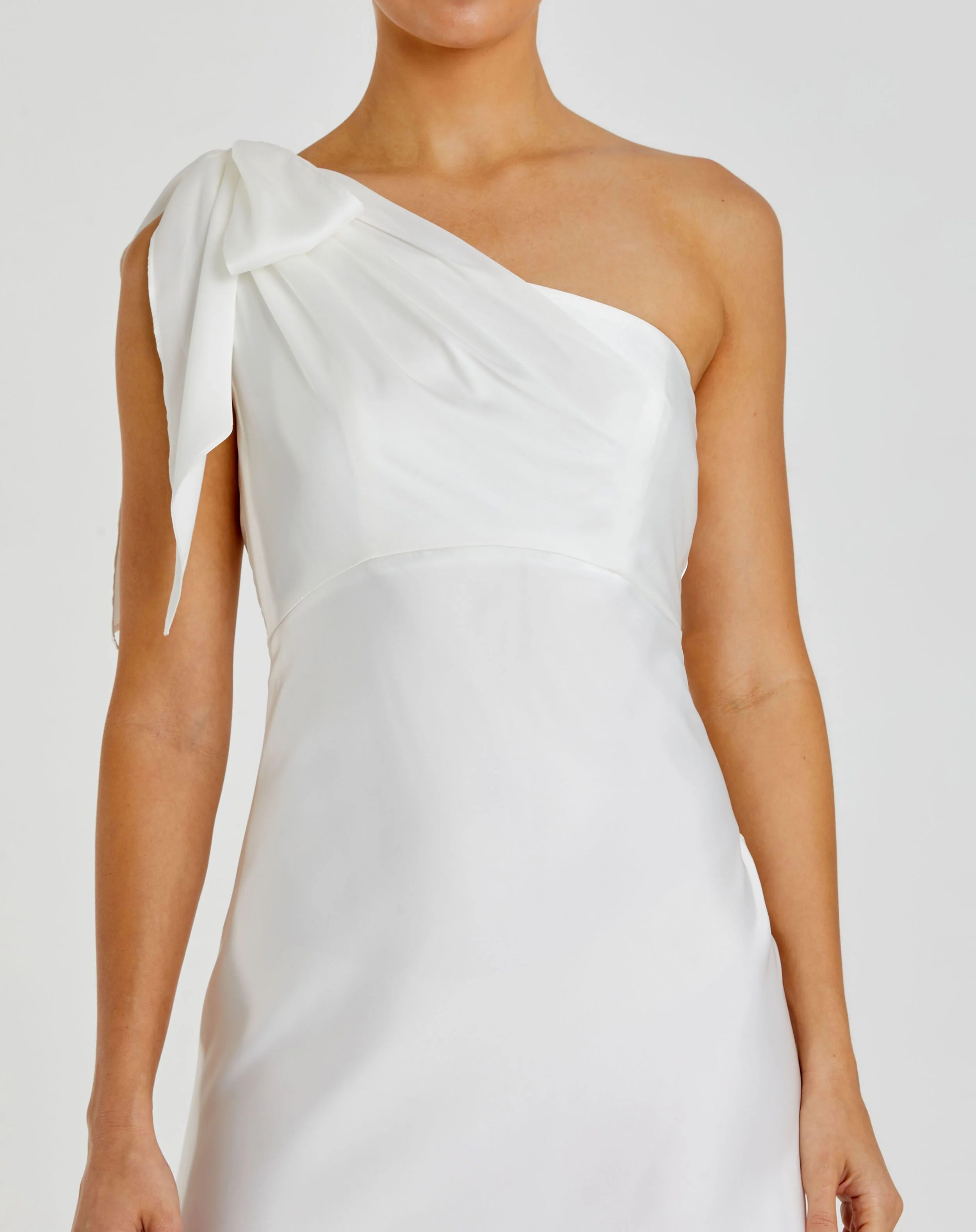 White Satin One Shoulder Midi Dress