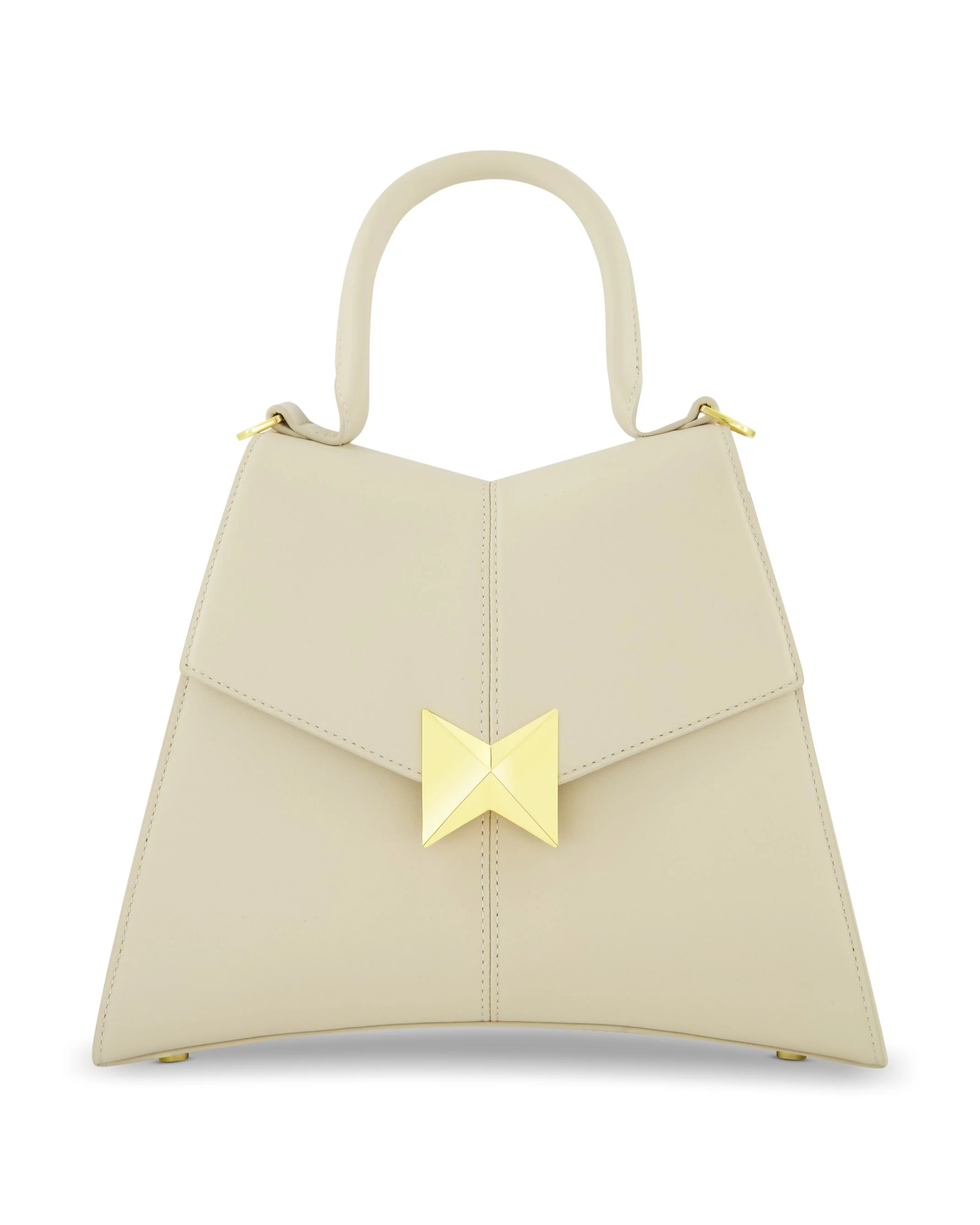 Medium Angular Ecru Leather Handbag With Gold Hardware