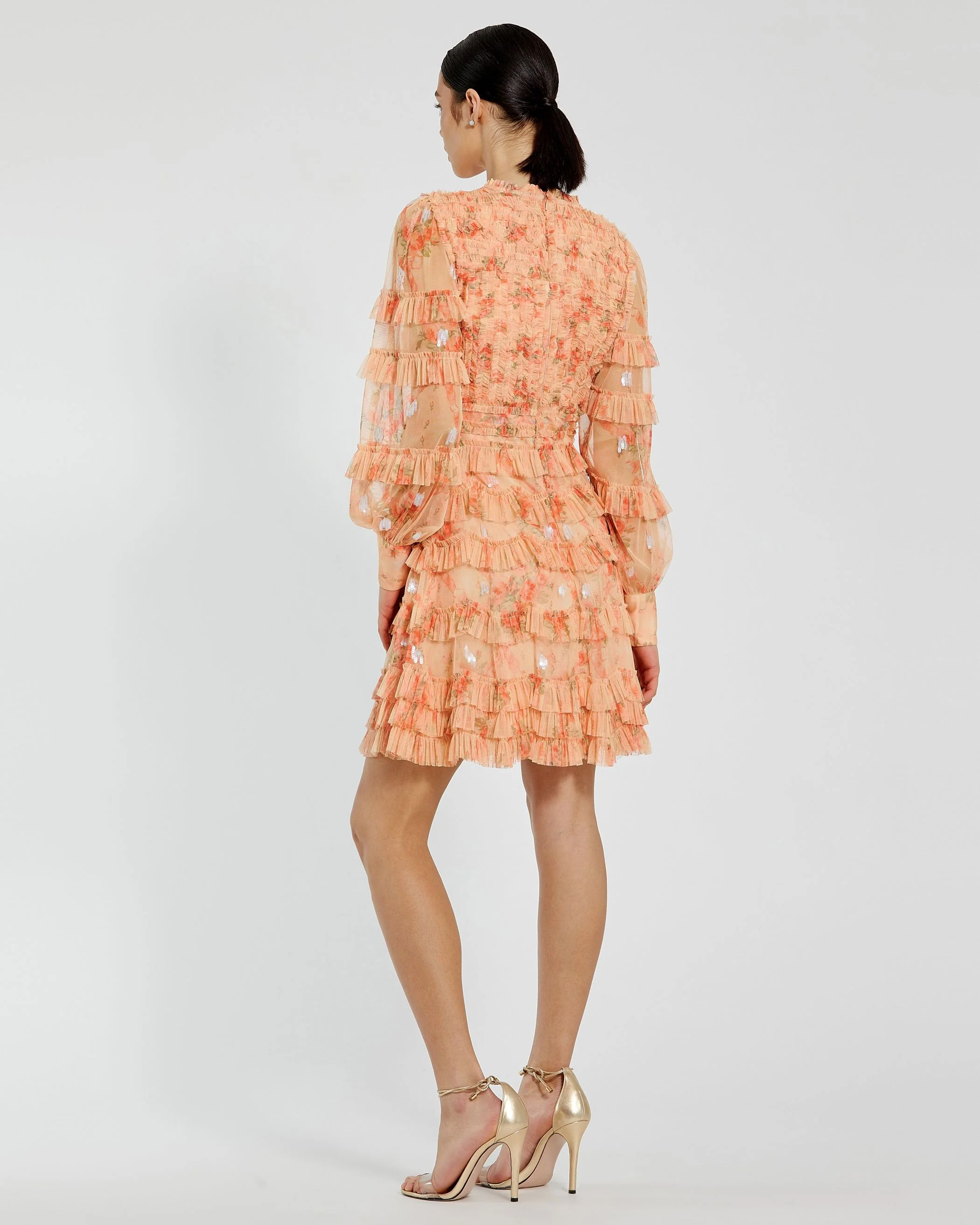 Orange Key Hole Detail Long Sleeve Dress