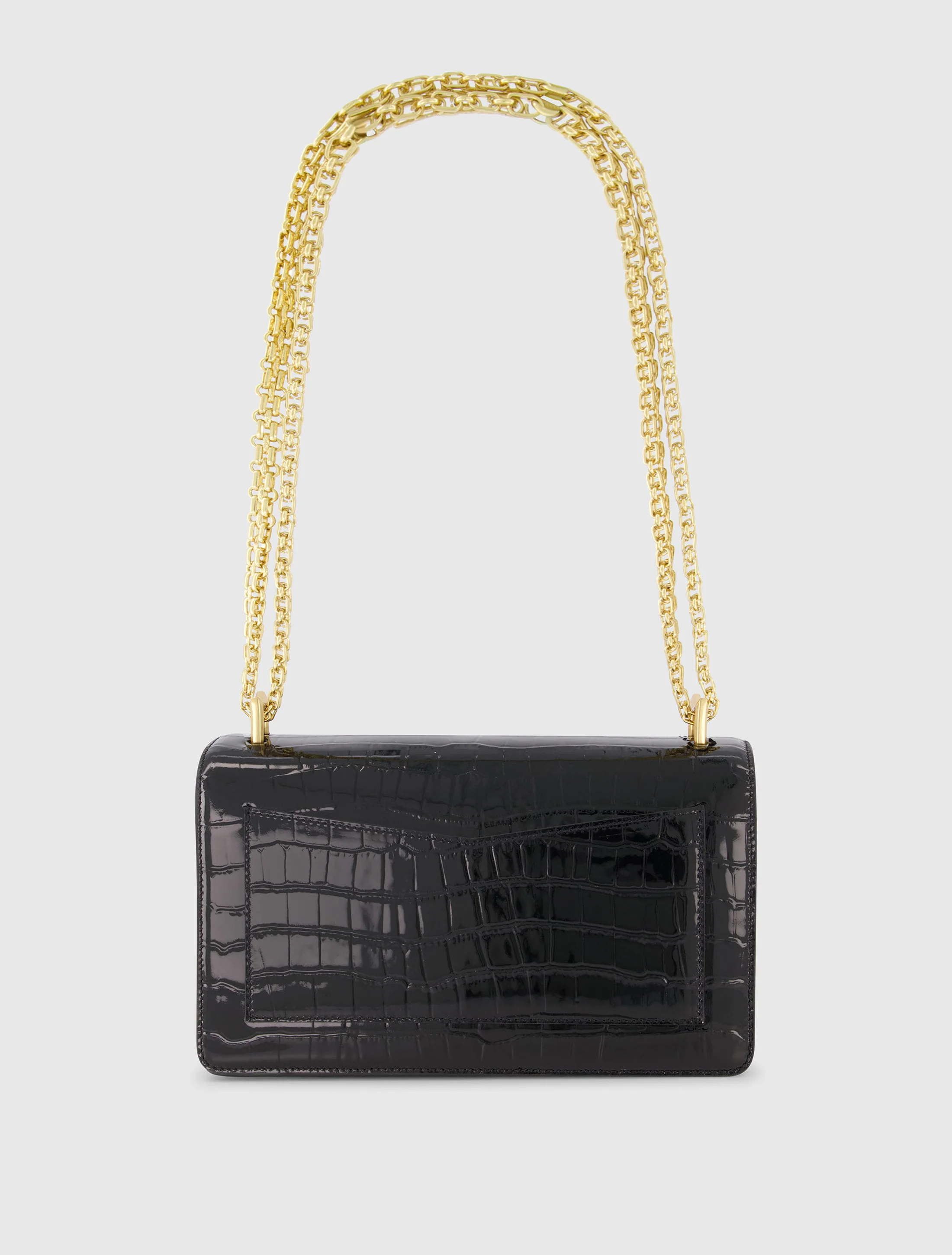 Black Crocodile Leather Shoulder Bag With Gold Hardware