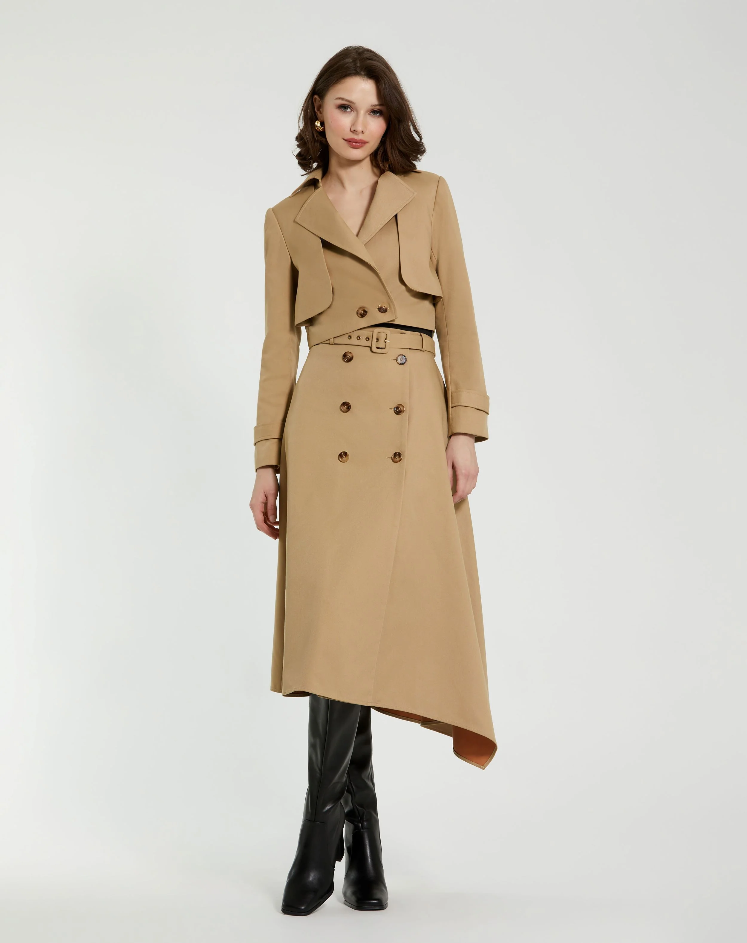 Twill Cropped Tailored Trench Jacket