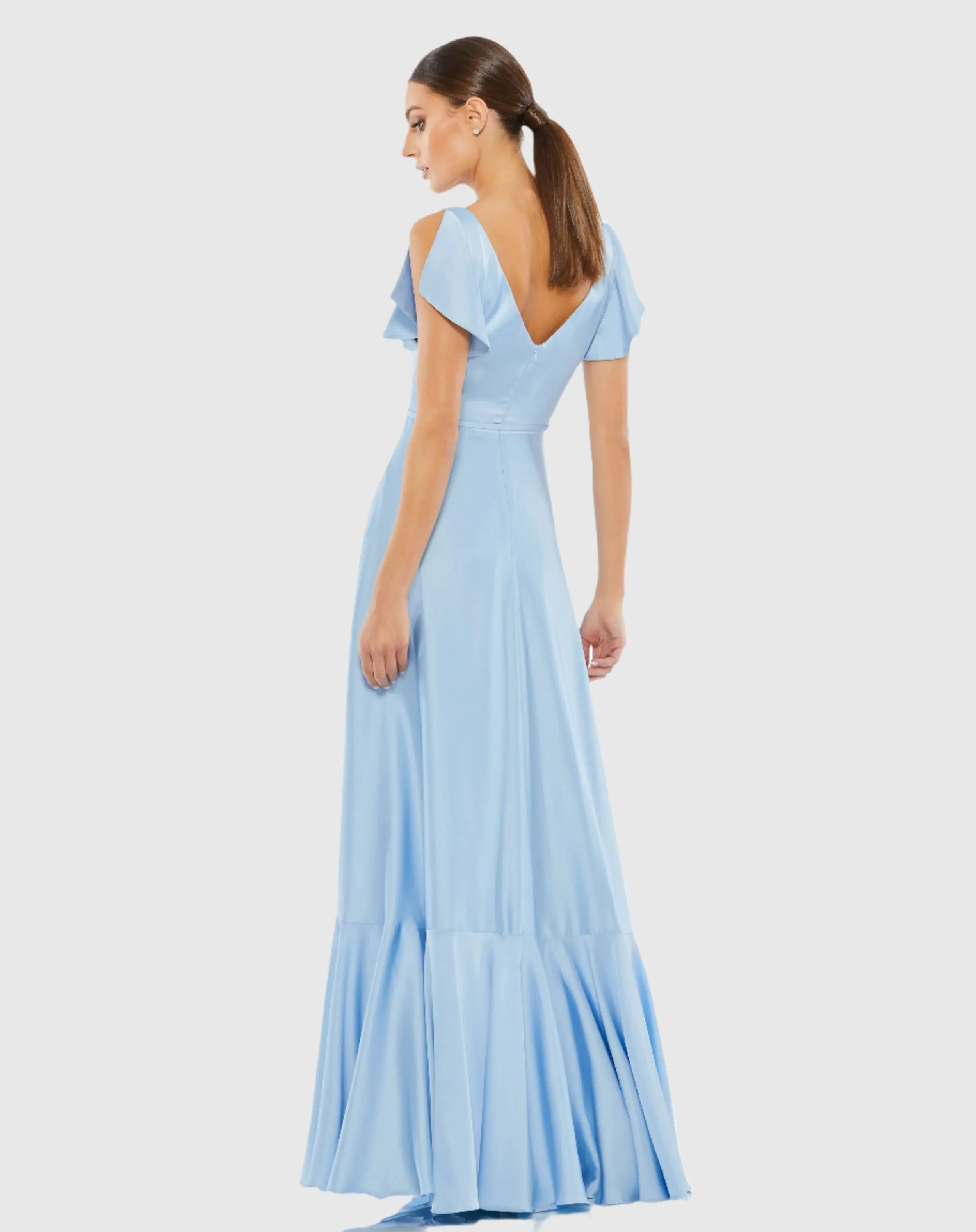 Flounce Sleeve Satin Gown