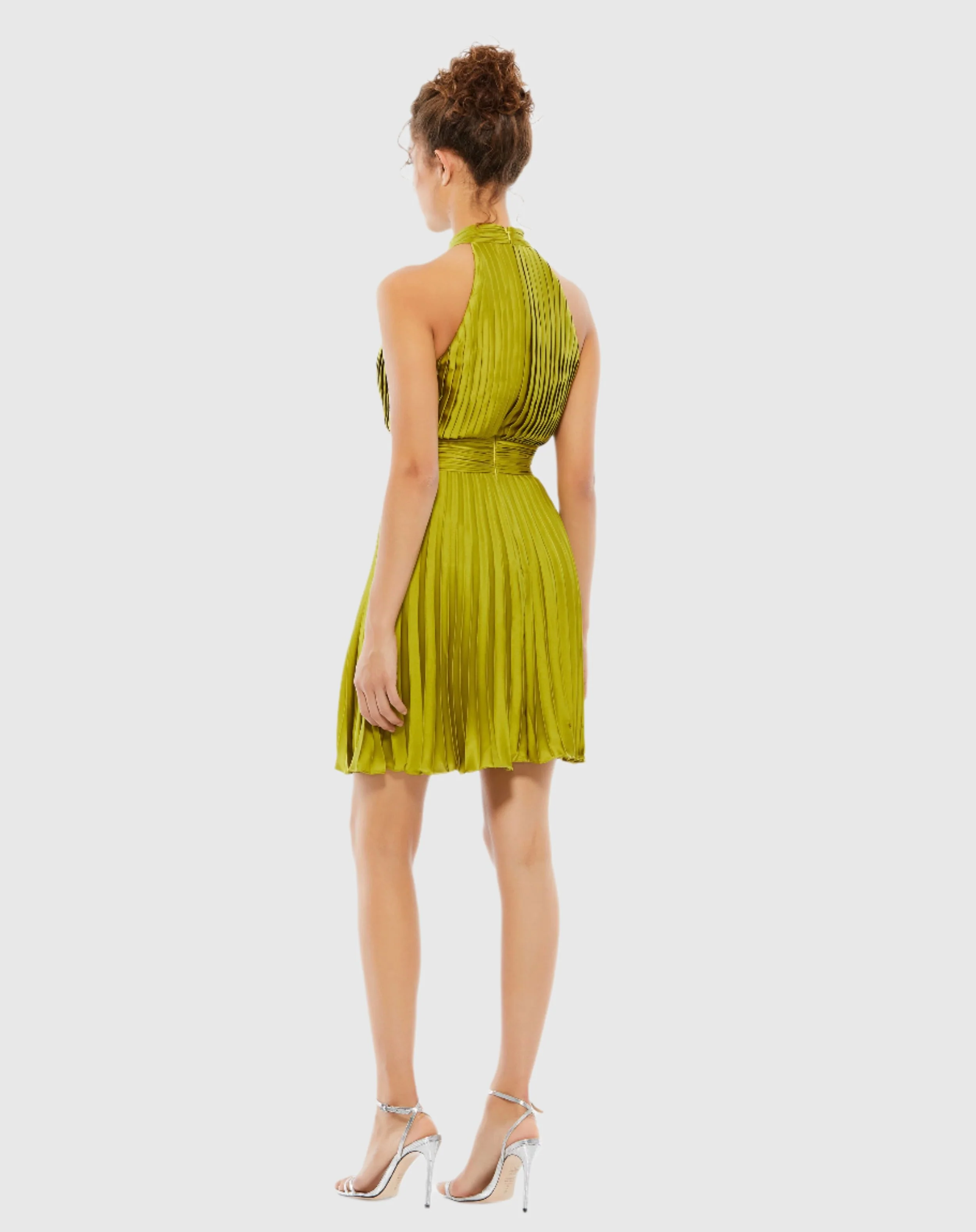 Green Pleated Halter Neck Mini Dress