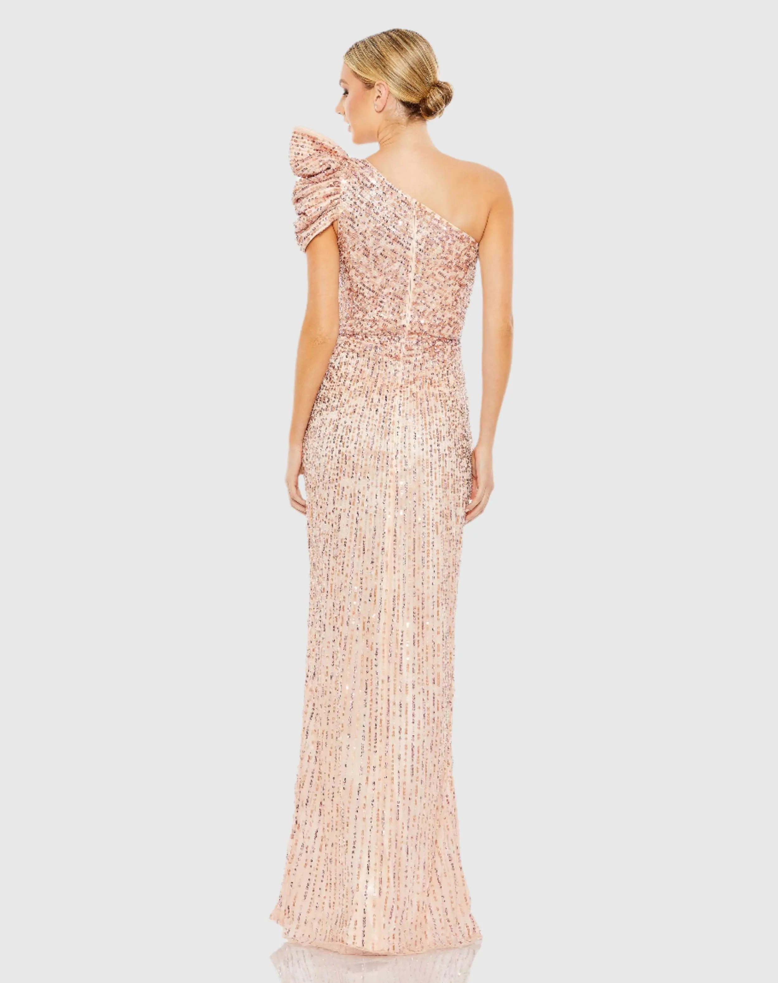 Pink Embellished Puff One Shoulder Gown