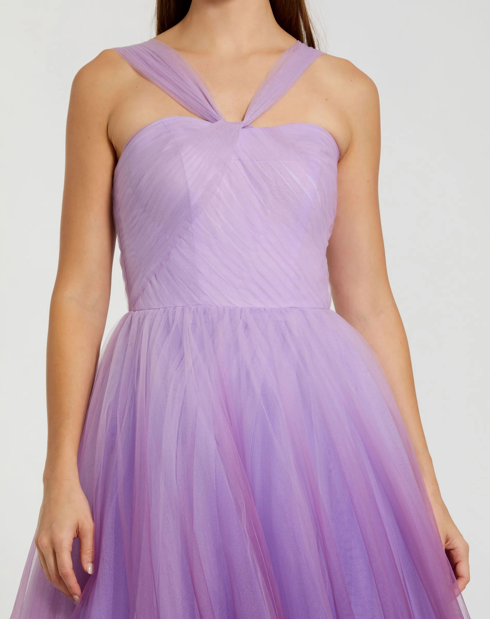Cross Front Strap Ombre Tulle Gown