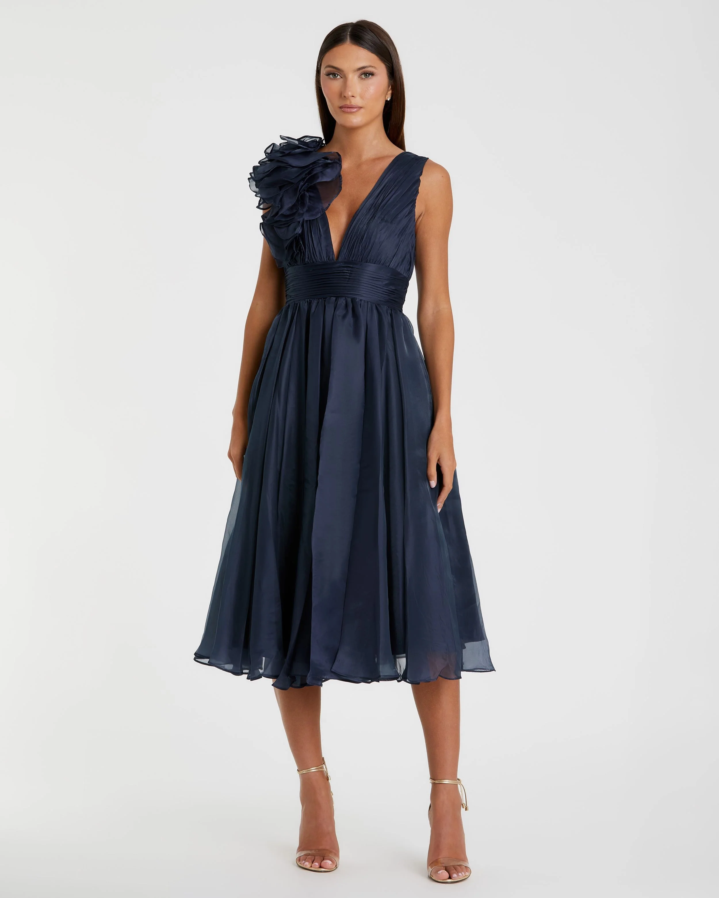 Blue Sleeveless Chiffon A-Line Tea Length Cocktail Dress