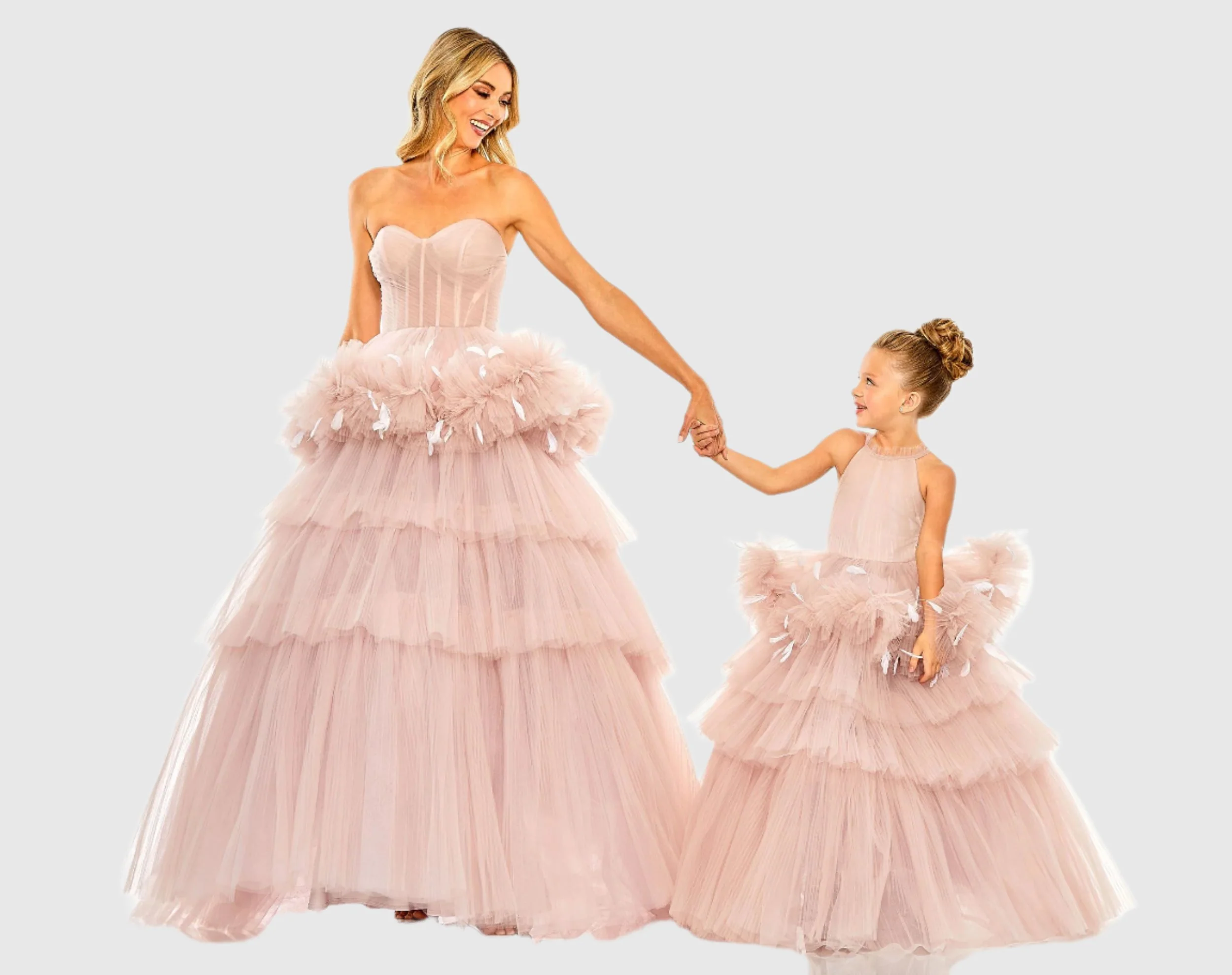 Girls High Neck Tulle Dress with Feather Detail
