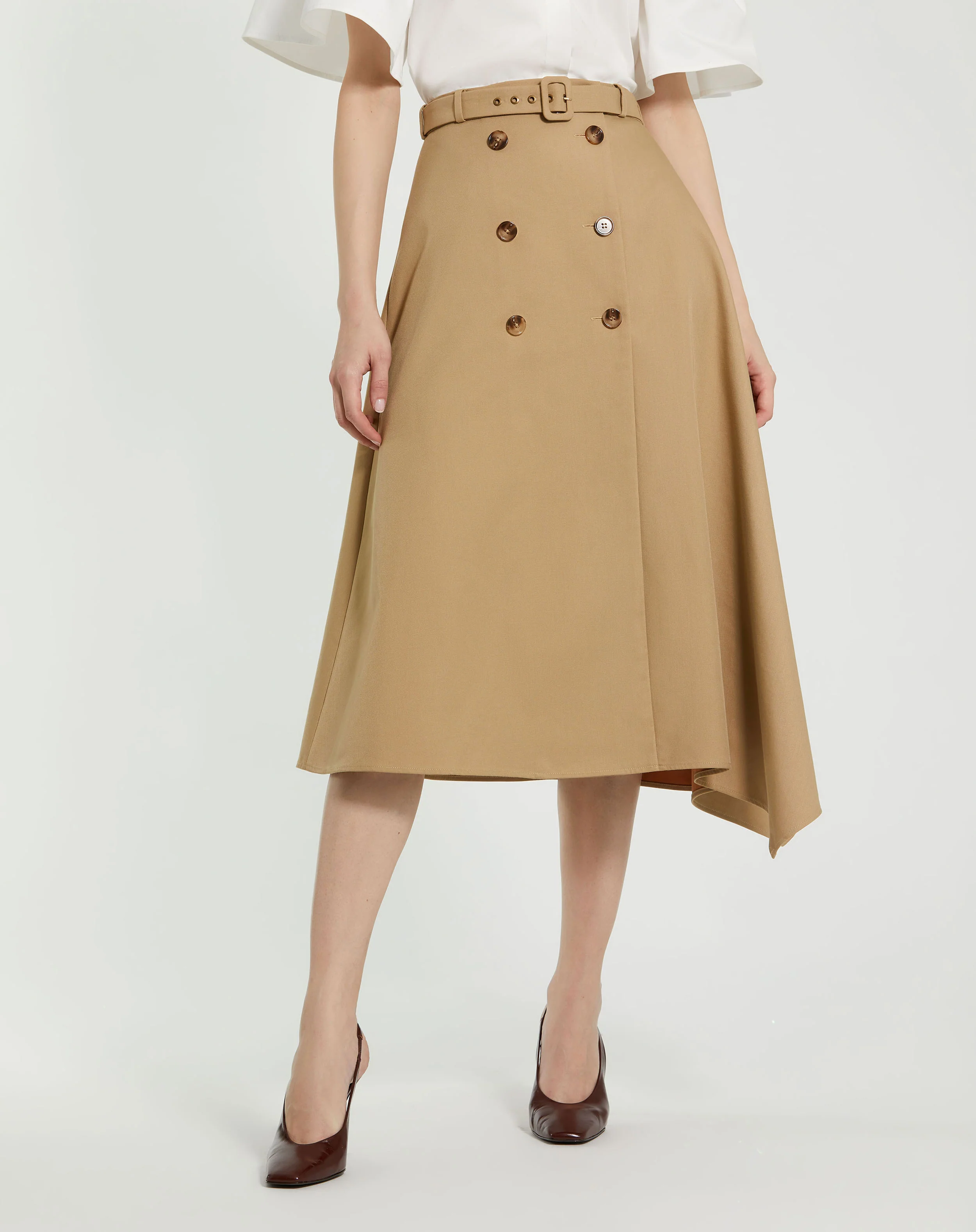 Twill Midi Skirt With Buttons
