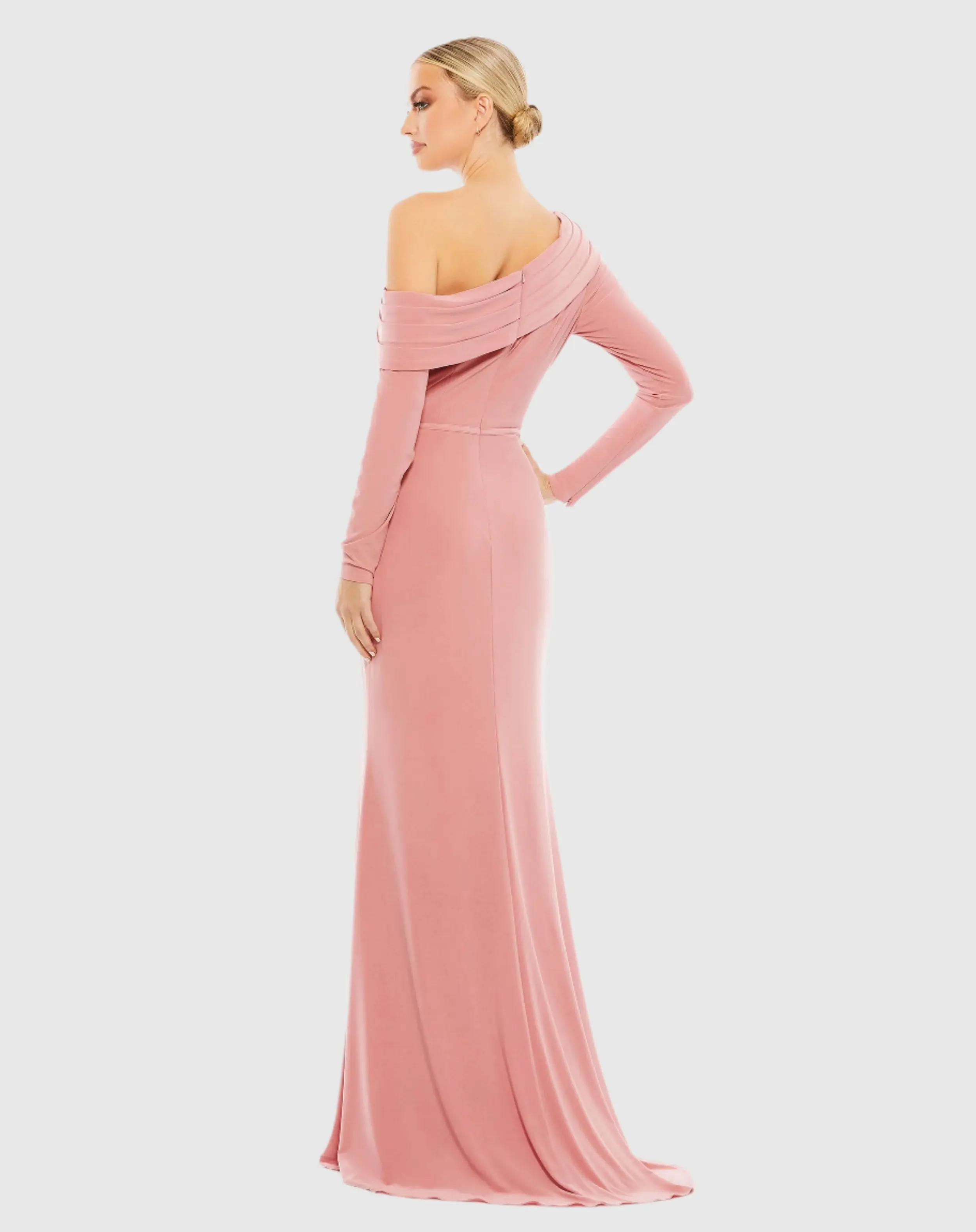 Pink Drop Shoulder Long Sleeve Column Gown