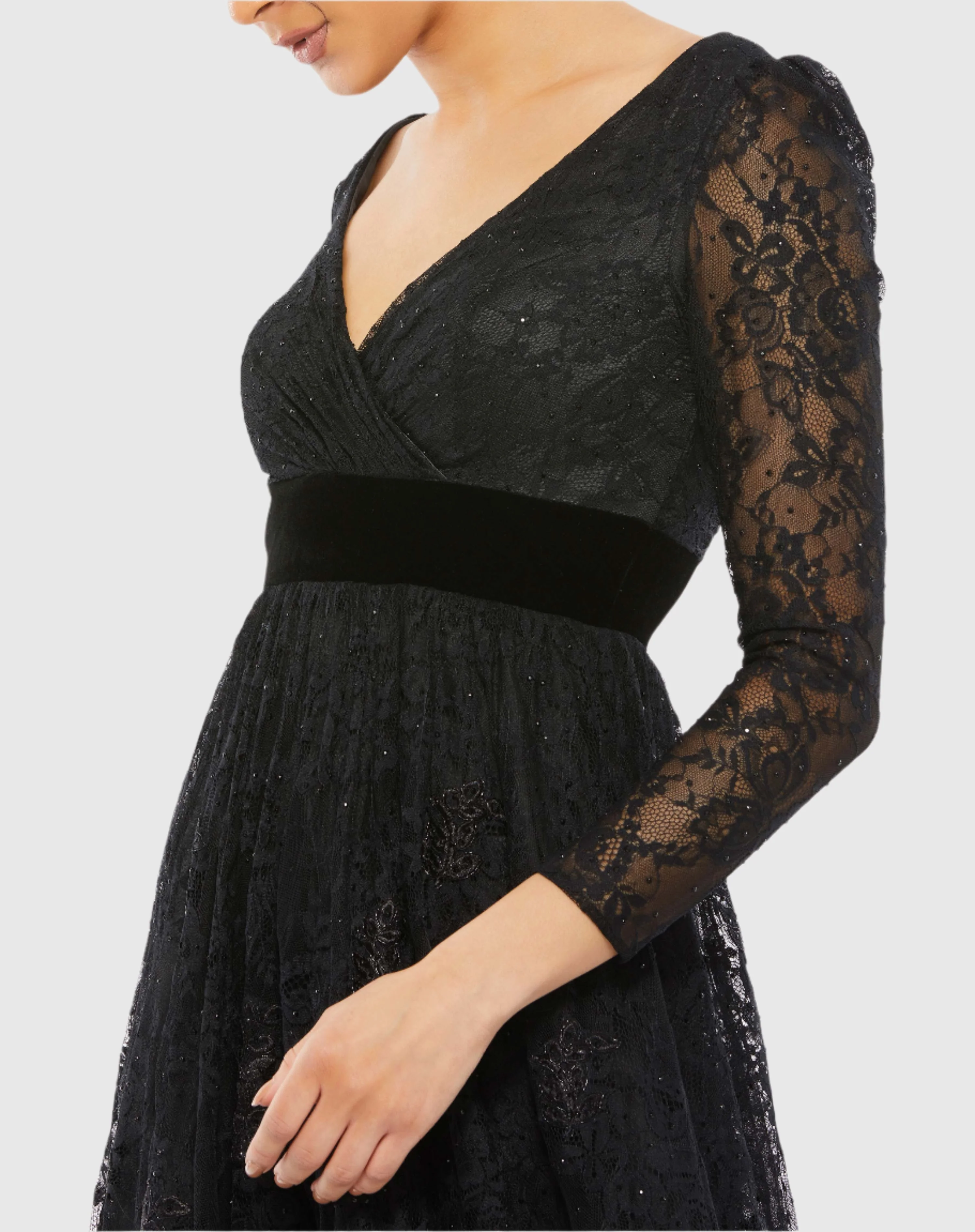 Lace Long Sleeve Wrap Over Dress