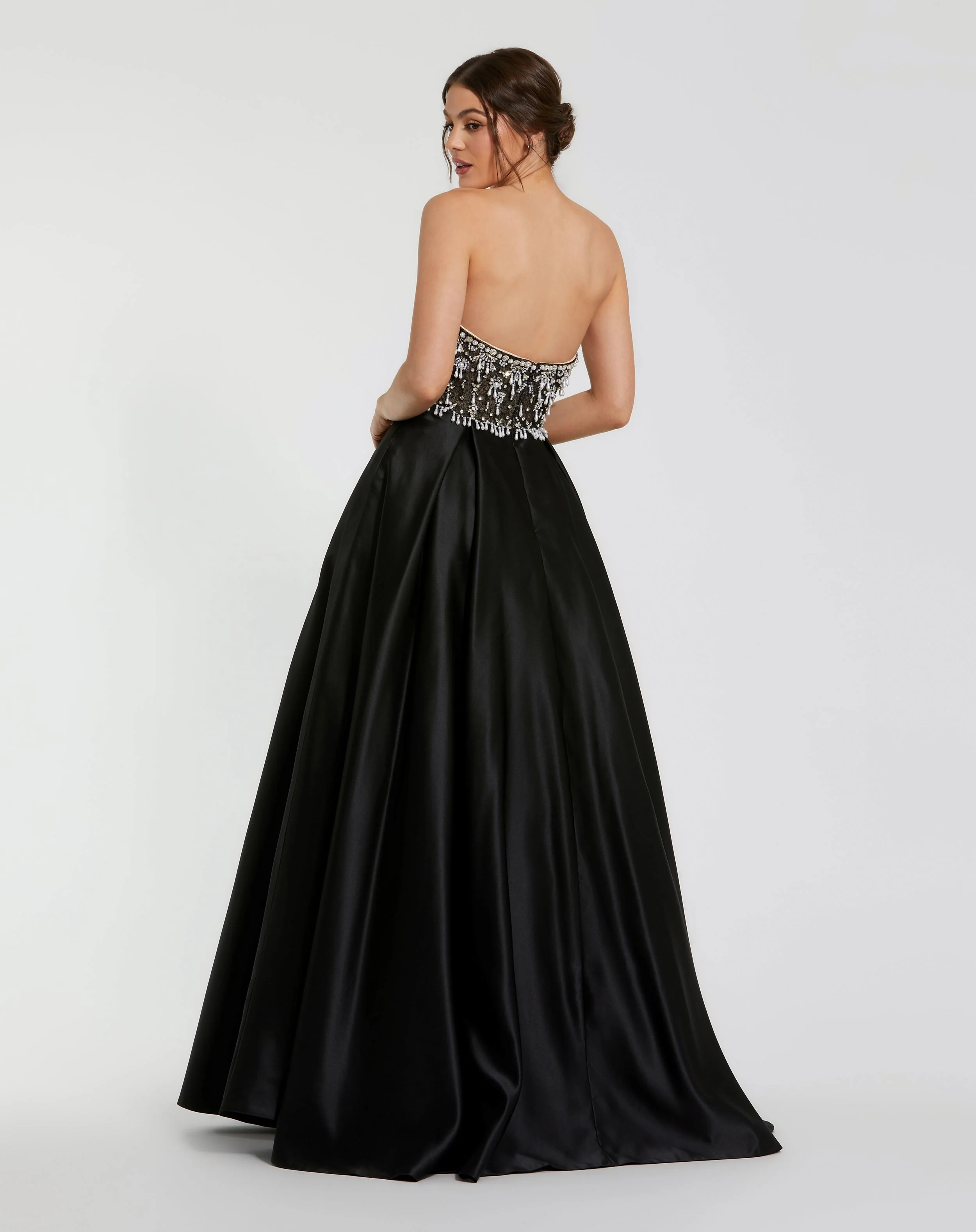 Black Strapless Embellished Top Satin Ballgown