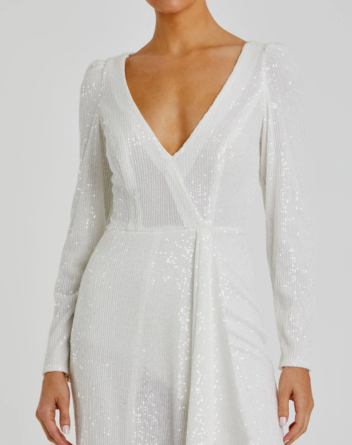 White Sequin Wrap Evening Gown
