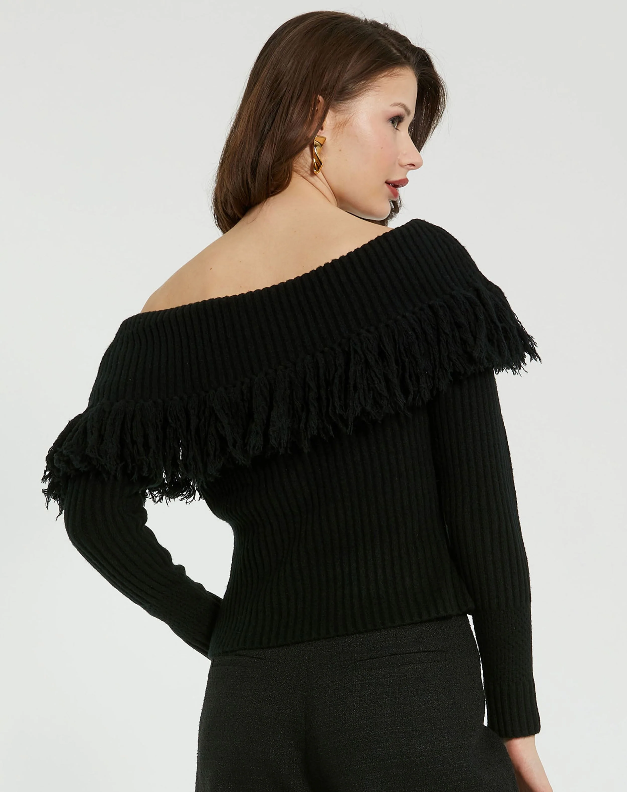 Off The Shoulder Fringe Knit Sweater - FINAL SALE