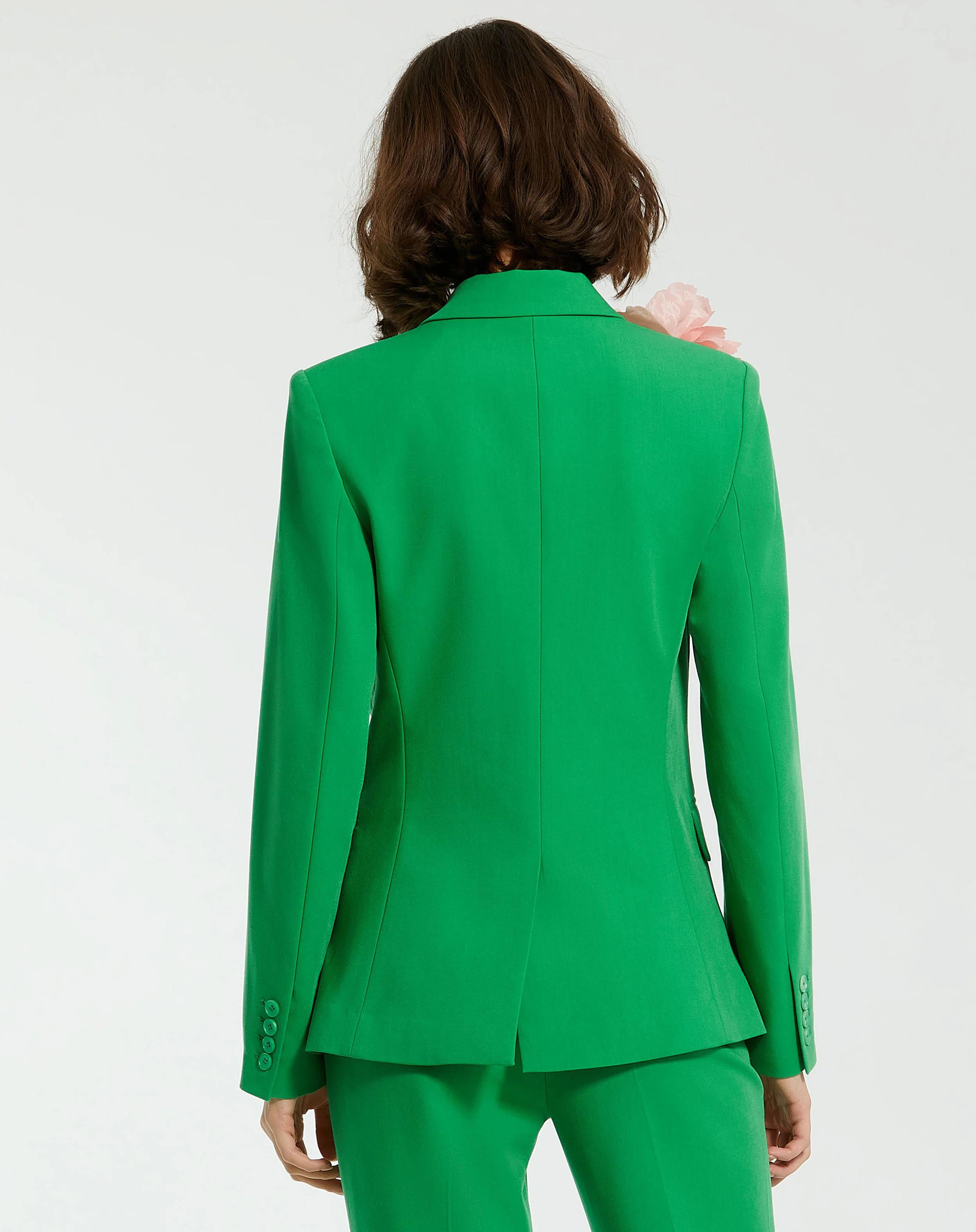 Green Classic Crepe Blazer Jacket With Flower - FINAL SALE