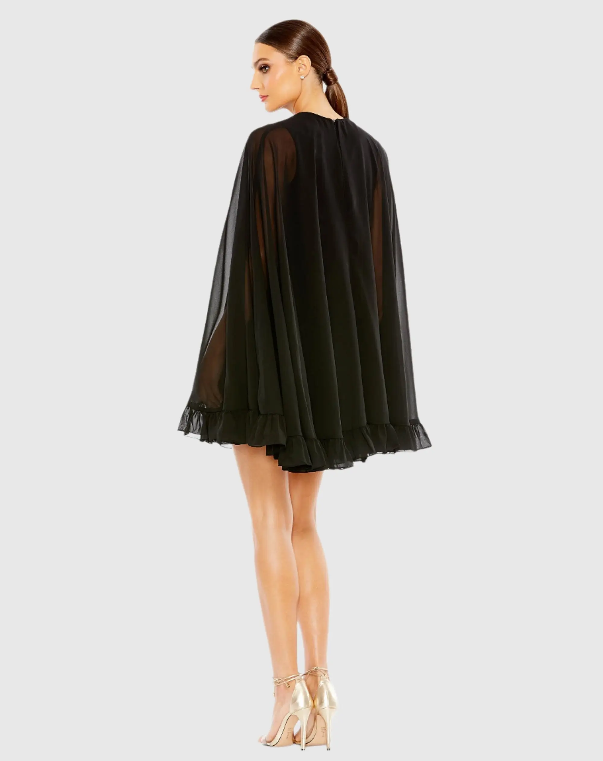 High Neck Ruffle Hem Cape Mini Dress