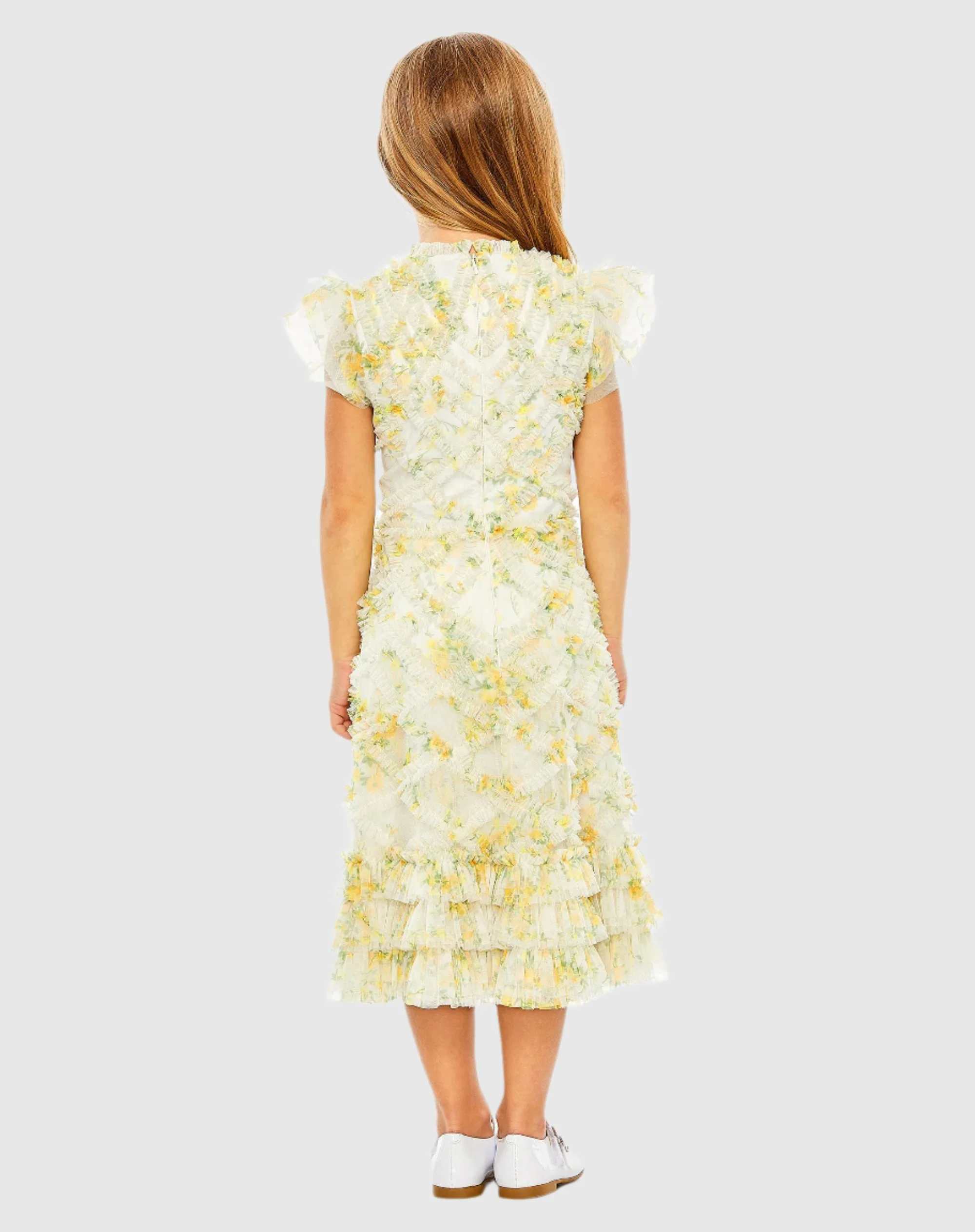 Yellow Girls High Neck Ruffle Tiered Mini Dress