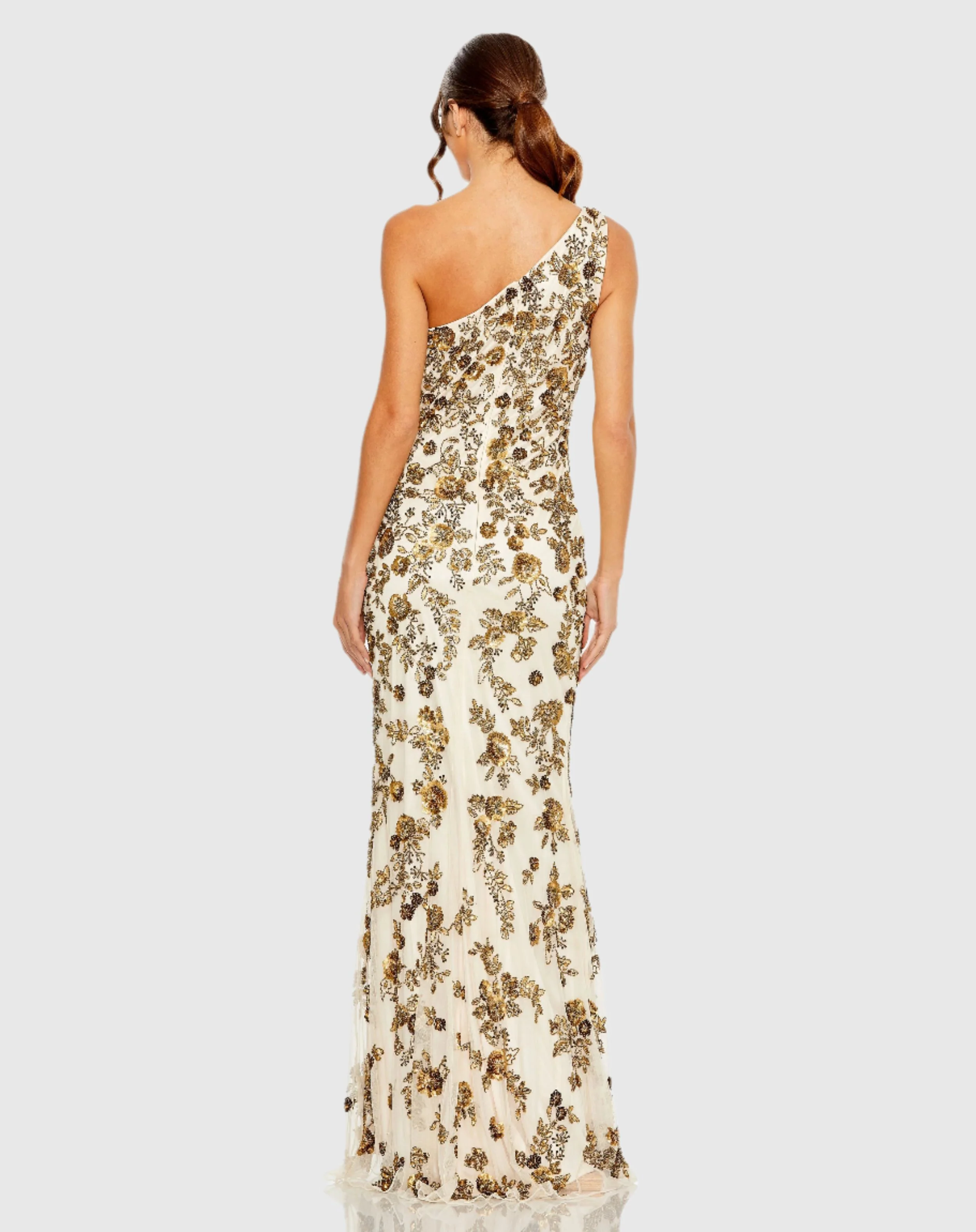 Floral Beaded One Shoulder Gown