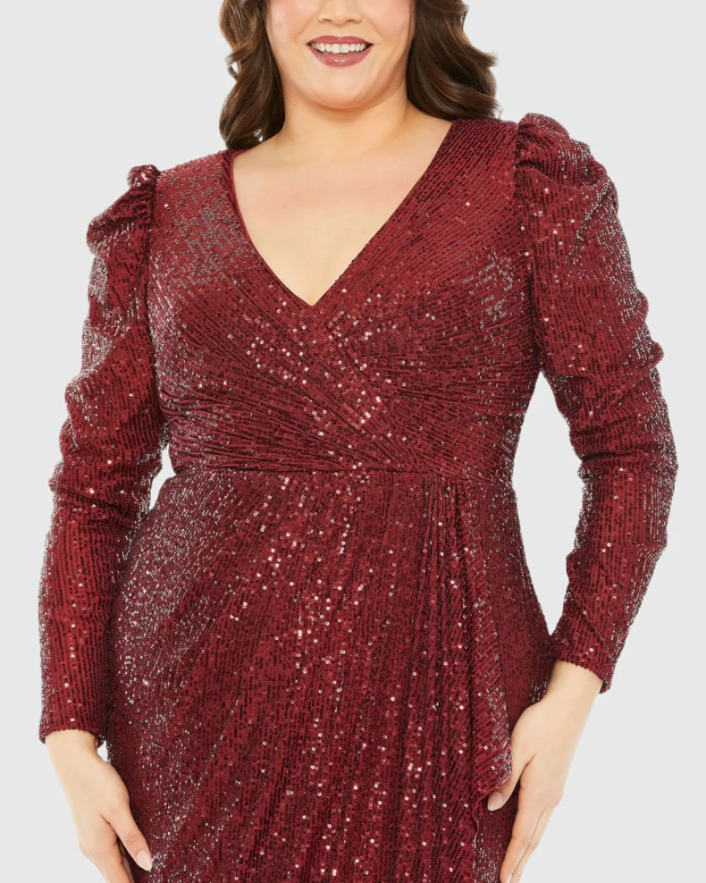 Red Princess Long Sleeve V Neck Sequin Dress