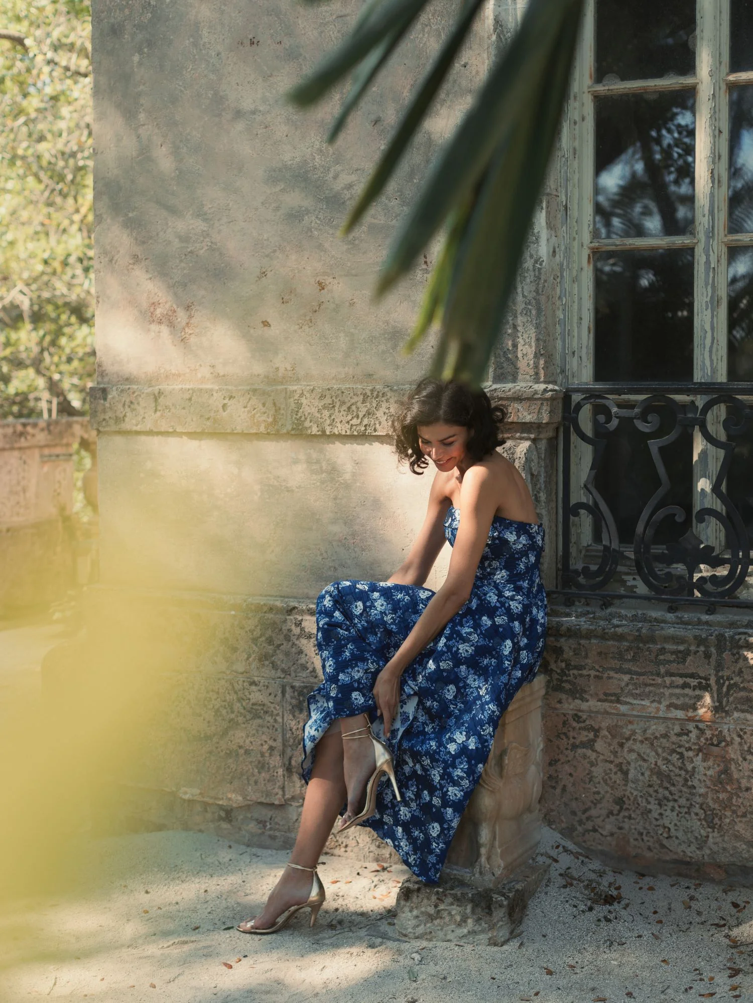 Strapless Brocade Midi Dress