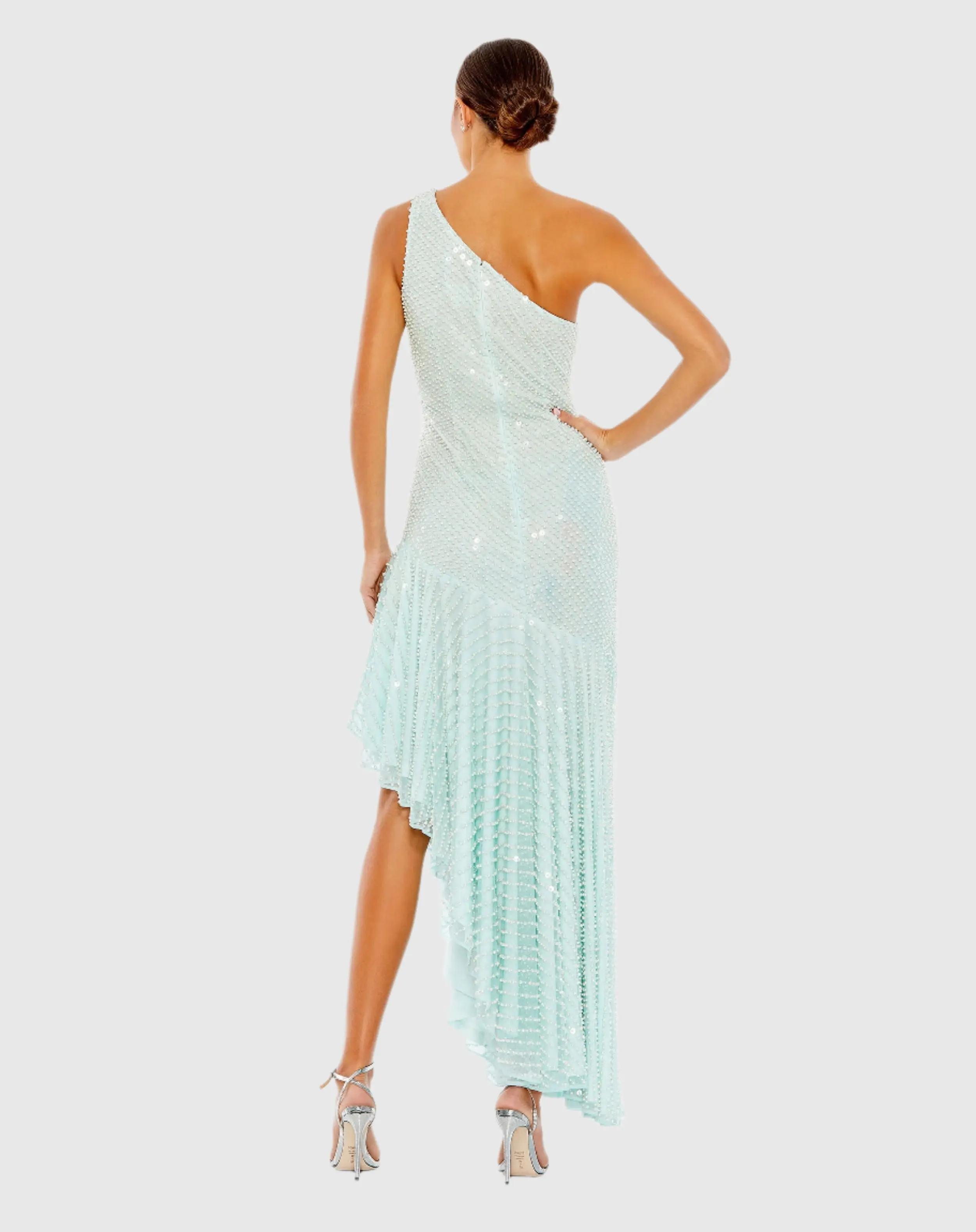 Blue One Shoulder Asymmetrical Hem Dress