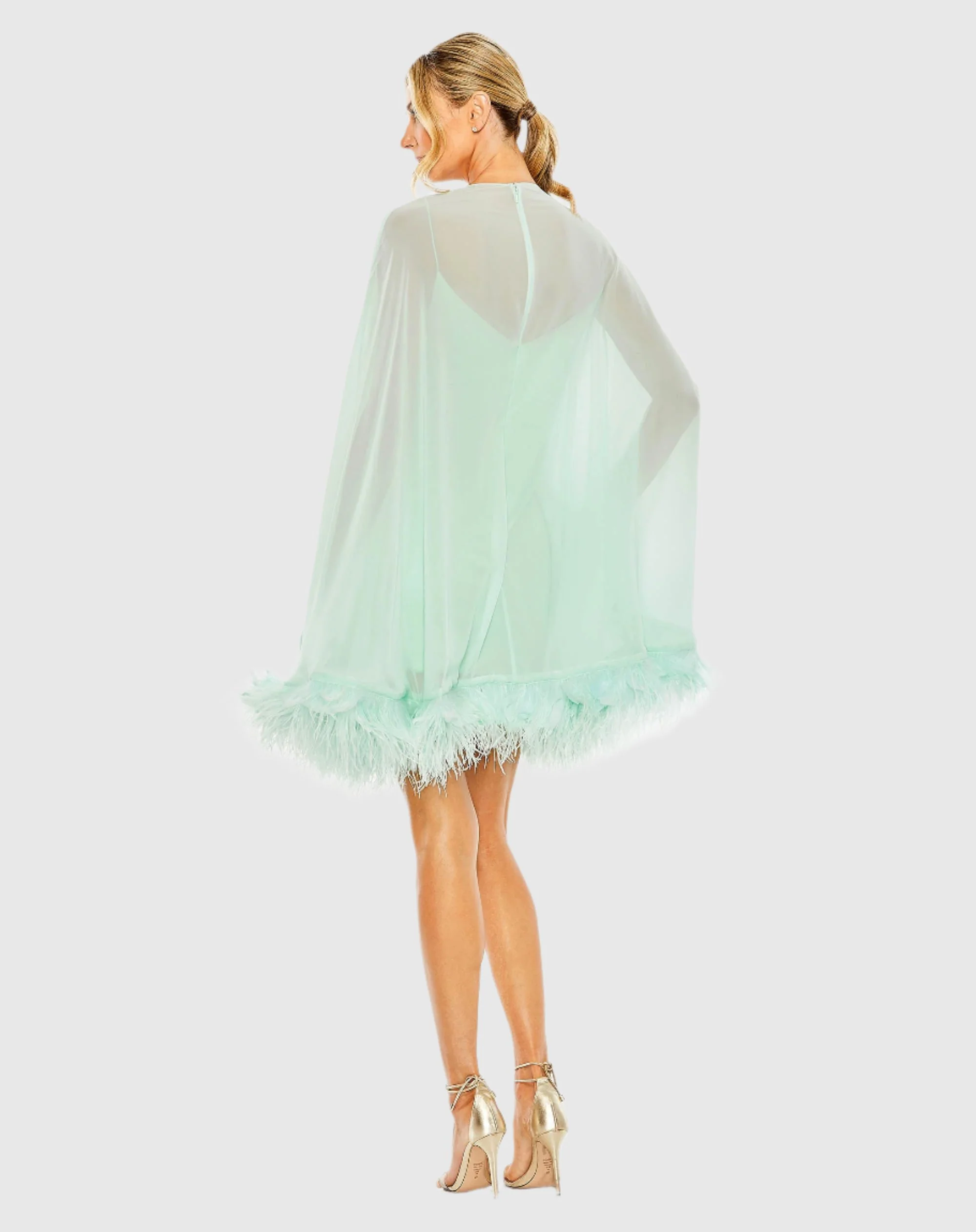 Green Trapeze Feather Trim Mini Dress