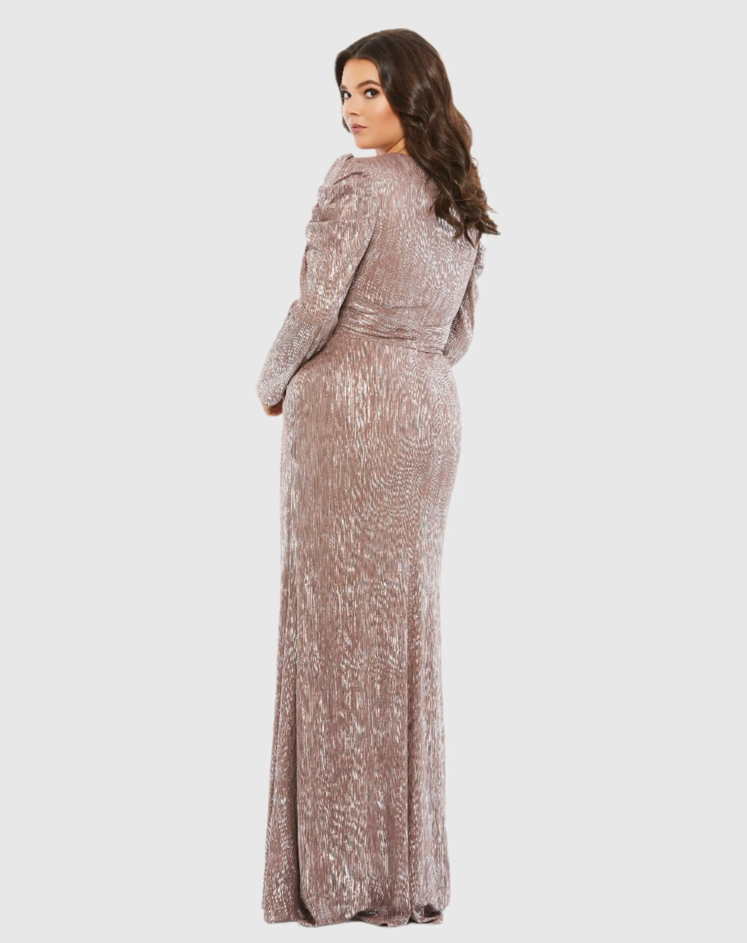 Faux Wrap Draped Puff Sleeve Gown (Plus)