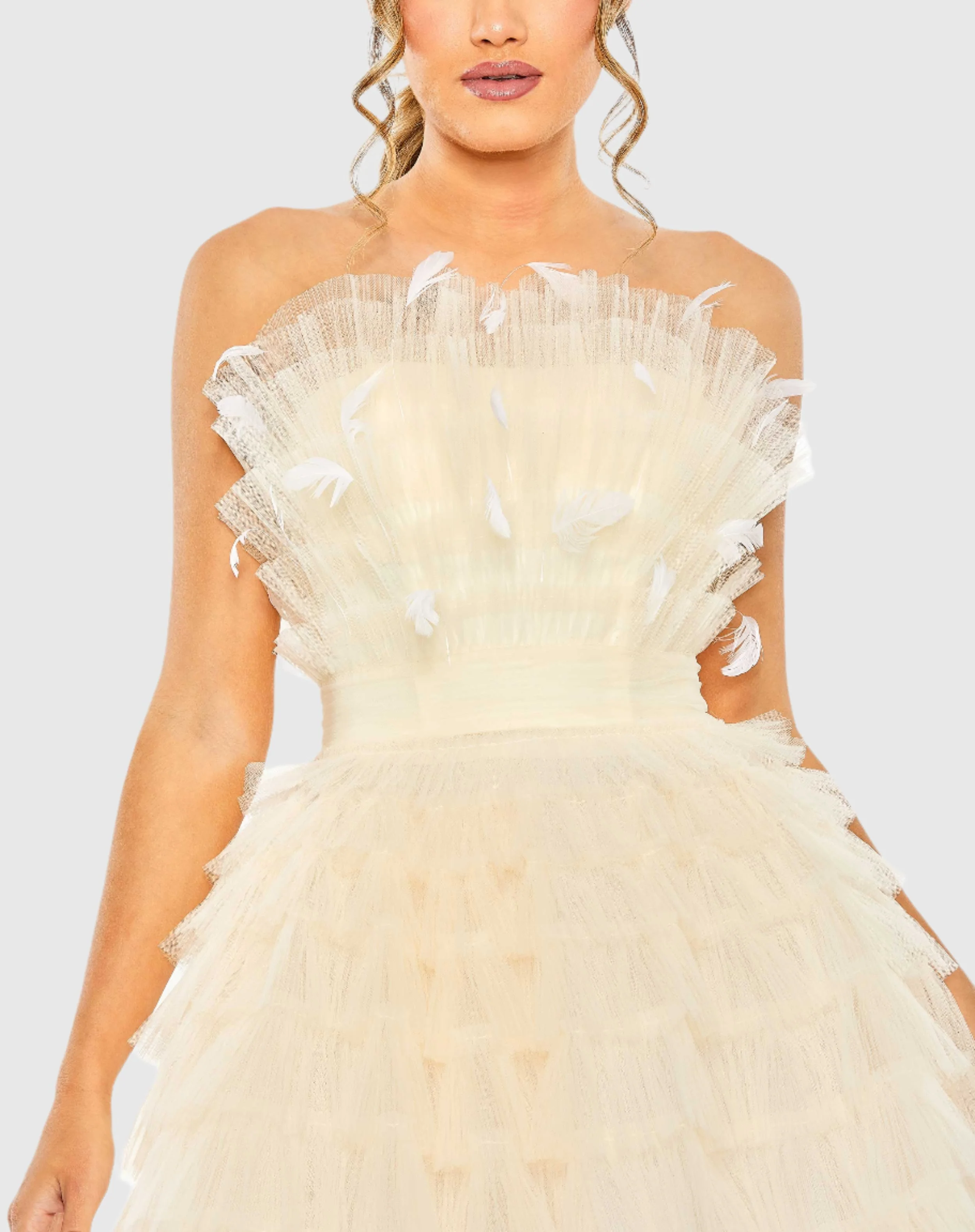 Feathered Strapless Tulle Fit and Flare Dress - FINAL SALE