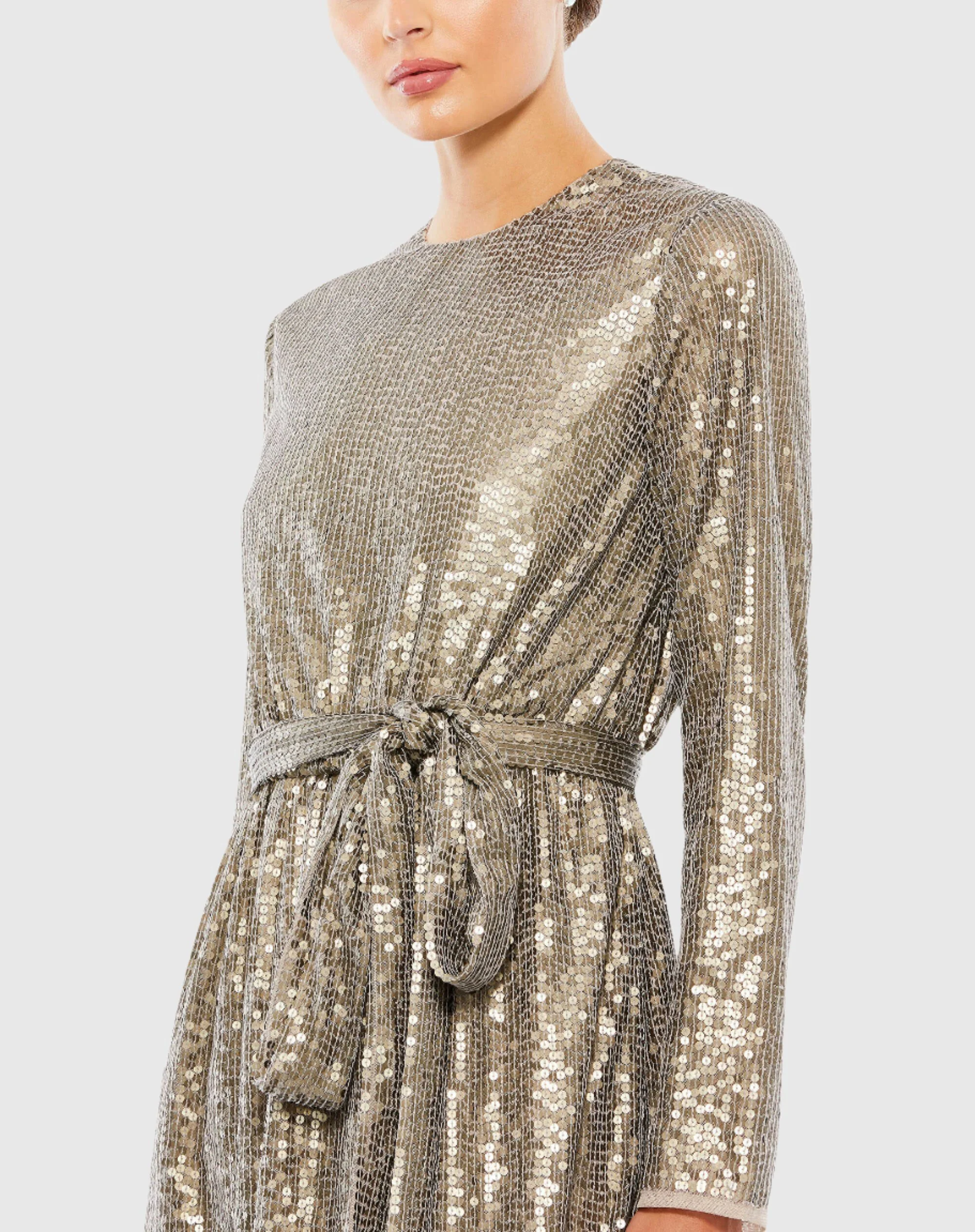 Sequin Embellished Long Sleeve High Neck Mini Dress