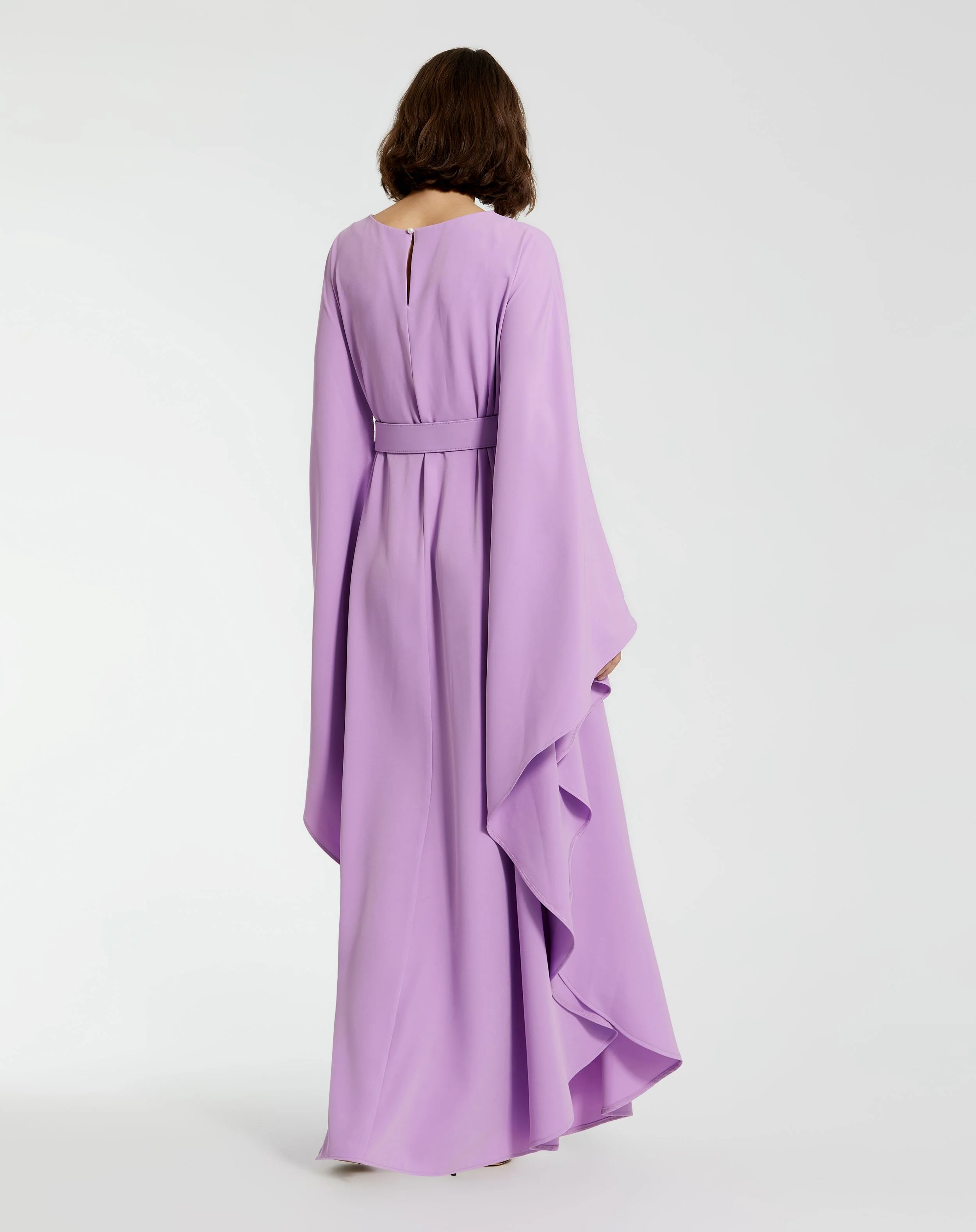 Purple Crepe Boat Neck Caftan Dress With Belt