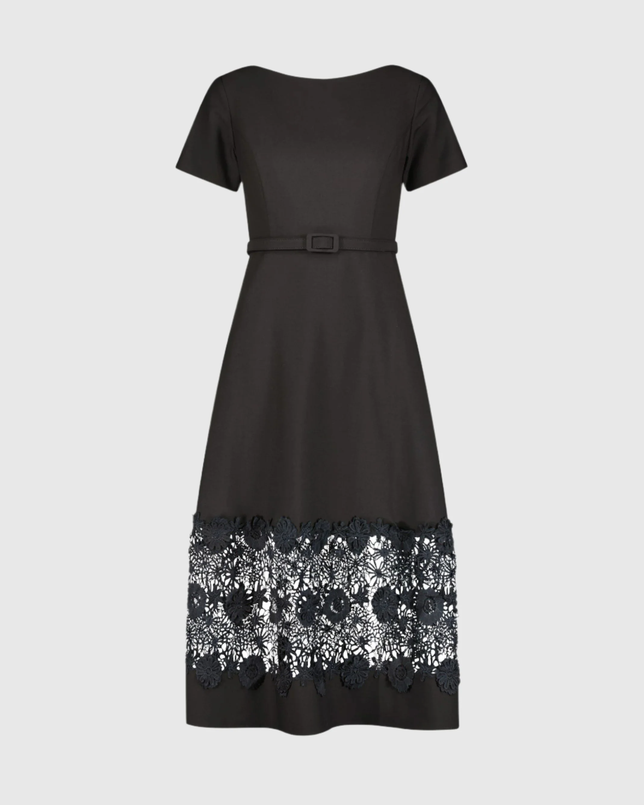 Crepe Boat Neck Midi Dress With Belt